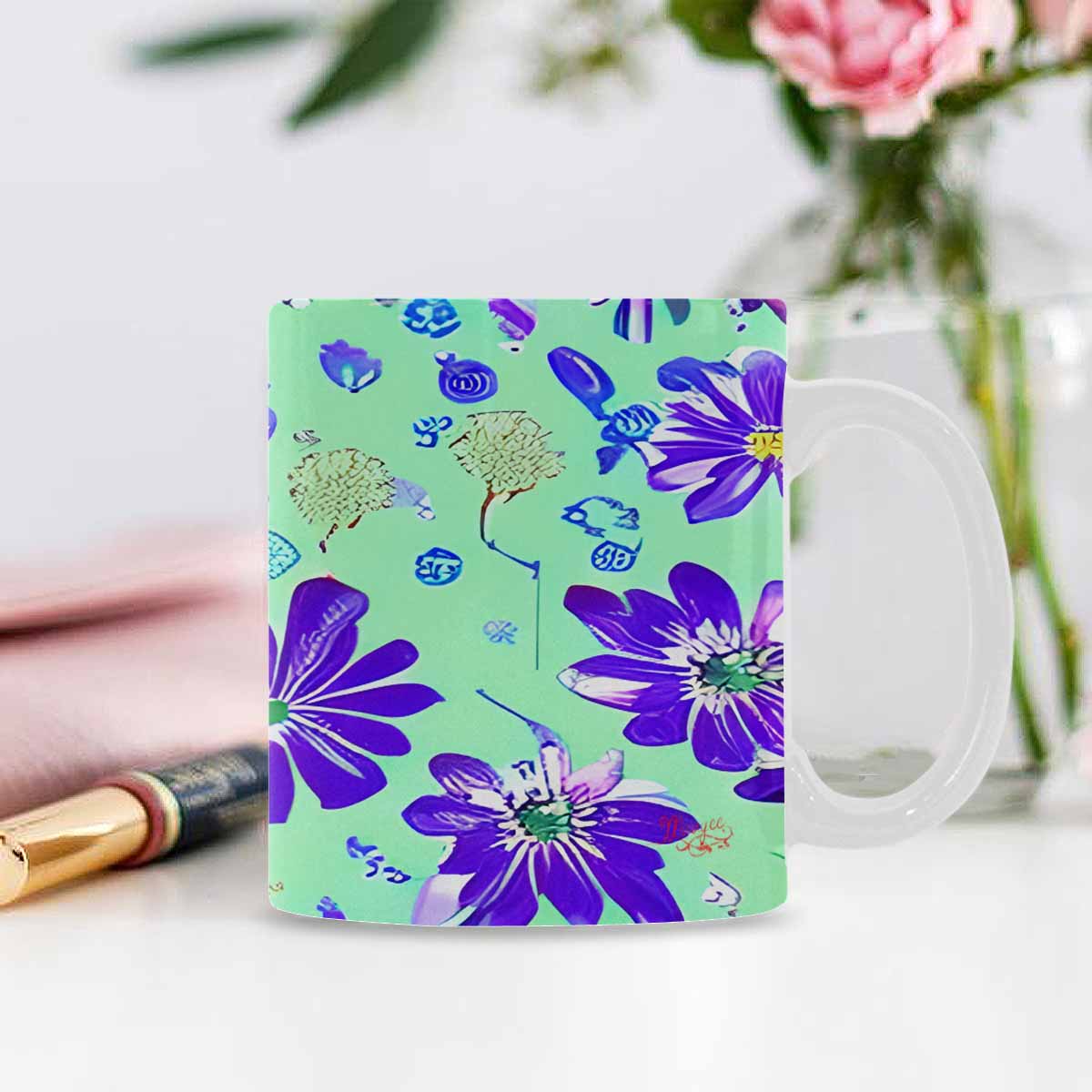 USA made Quality Mug, coffee mug, tea cup, Bright florals, Set 1, Design 153