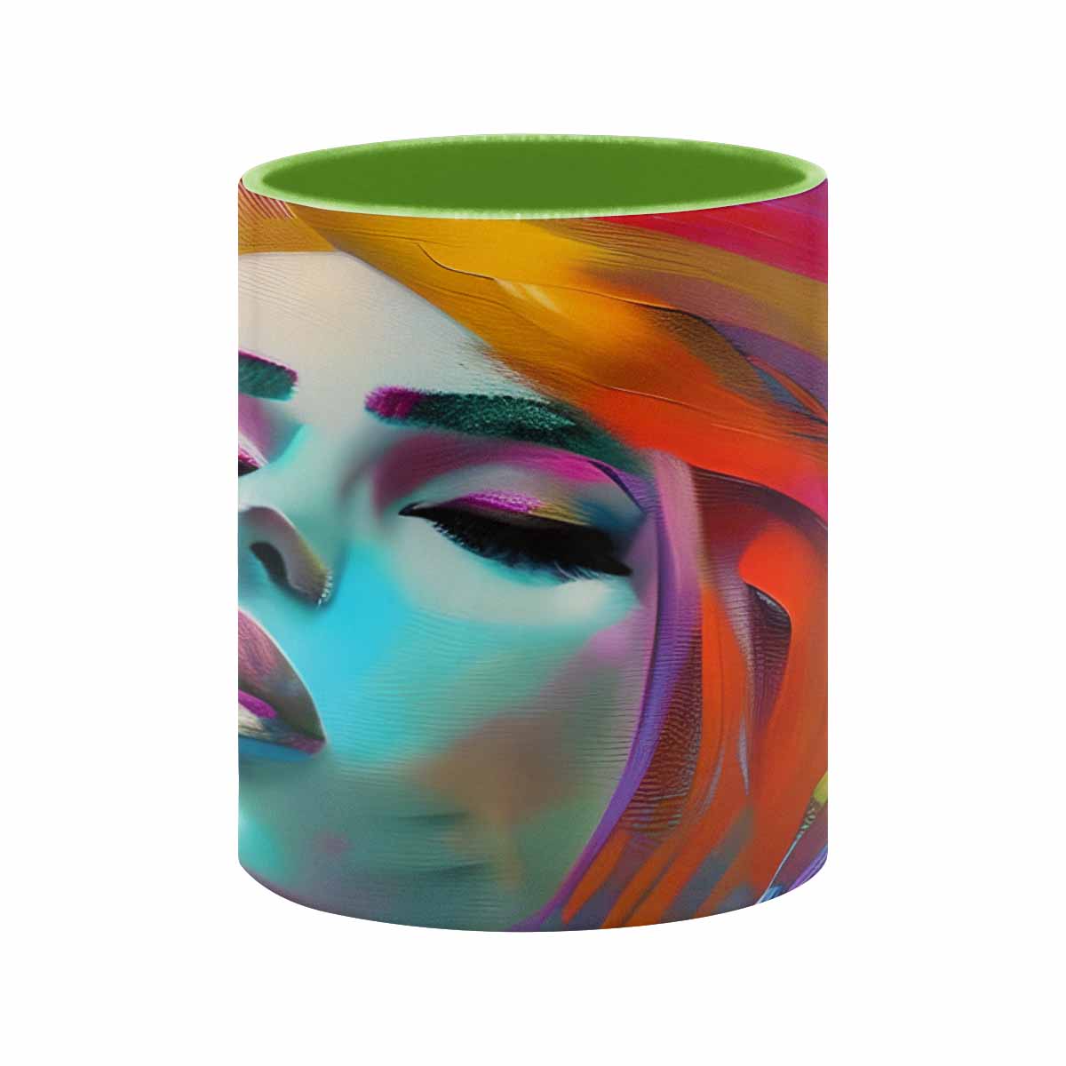 Coffee mug, tea cup, multicolor mug, caucasian type face, design 22