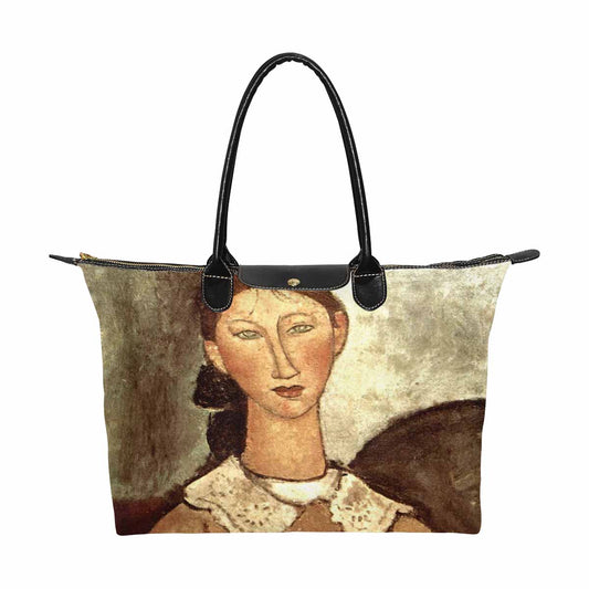 Classic handbag, Modigliani design, choice of 2 colors, Girl in a yellow dress