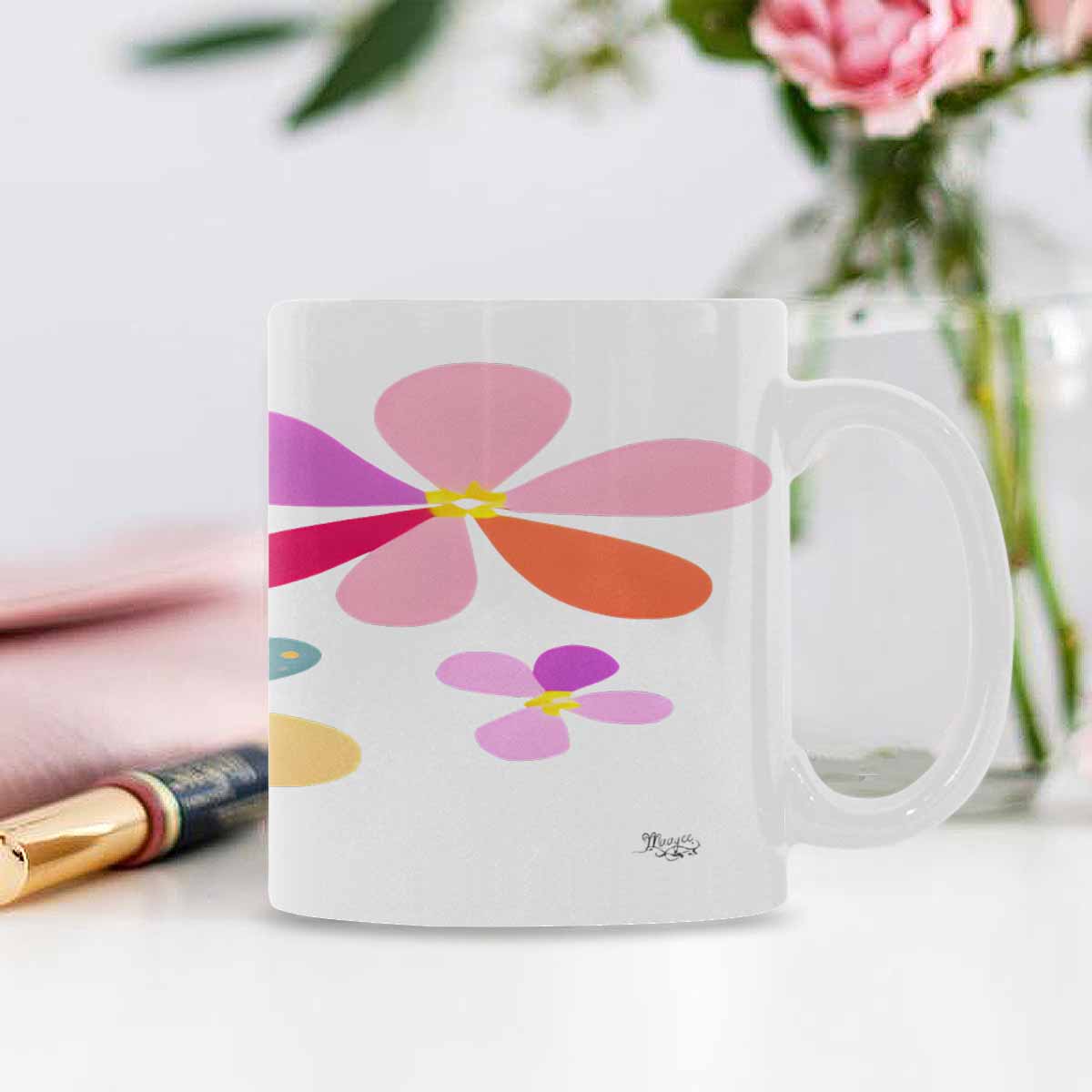 USA made Quality Mug, coffee mug, tea cup, Bright florals, Set 2, design 49