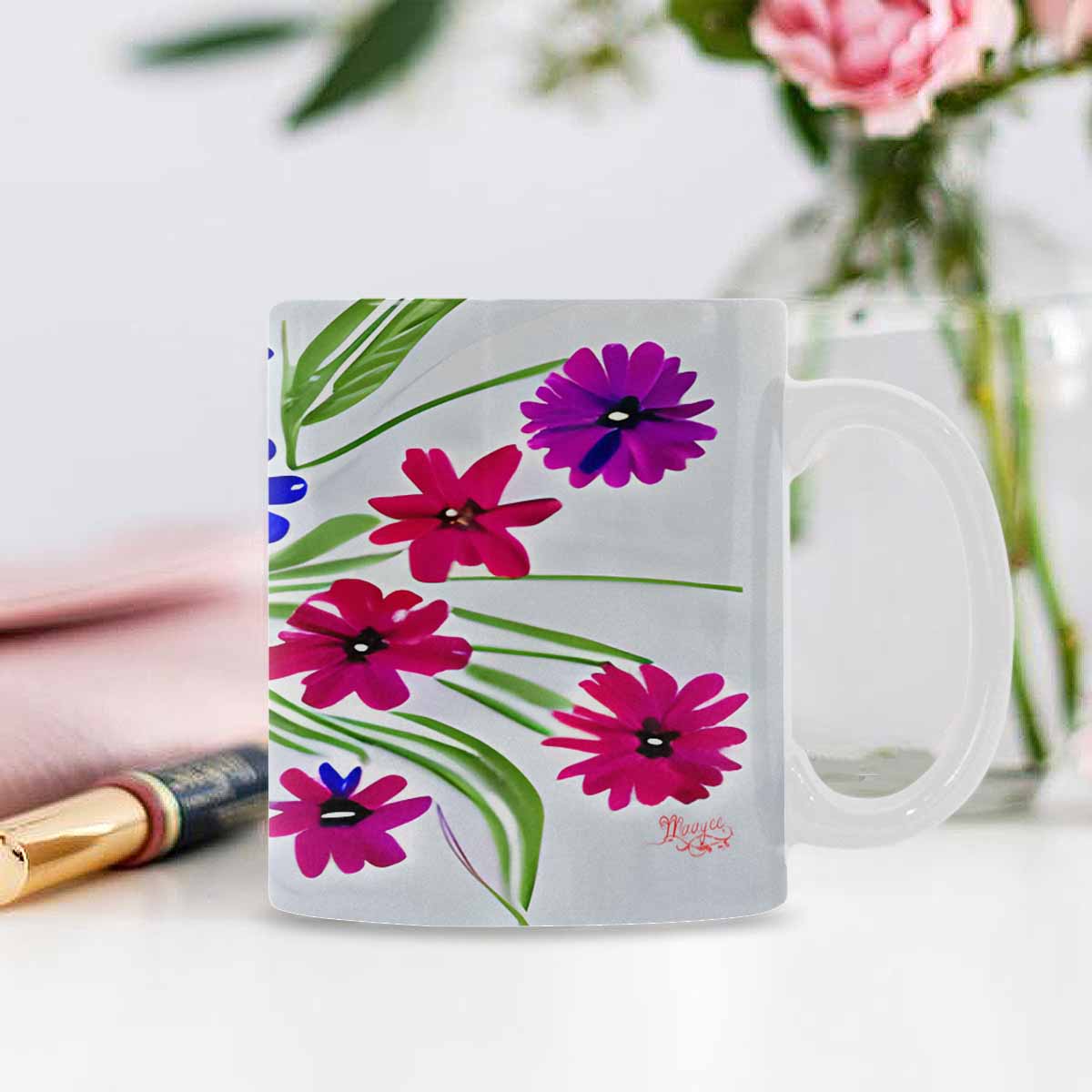 USA made Quality Mug, coffee mug, tea cup, Bright florals, Set 1, Design 112