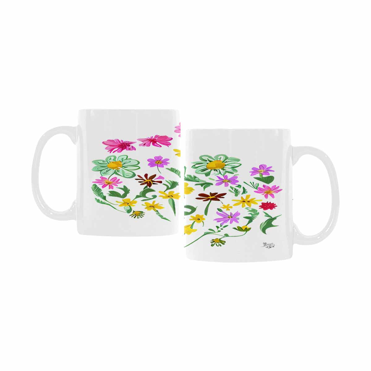 USA made Quality Mug, coffee mug, tea cup, Bright florals, Set 2, design 94