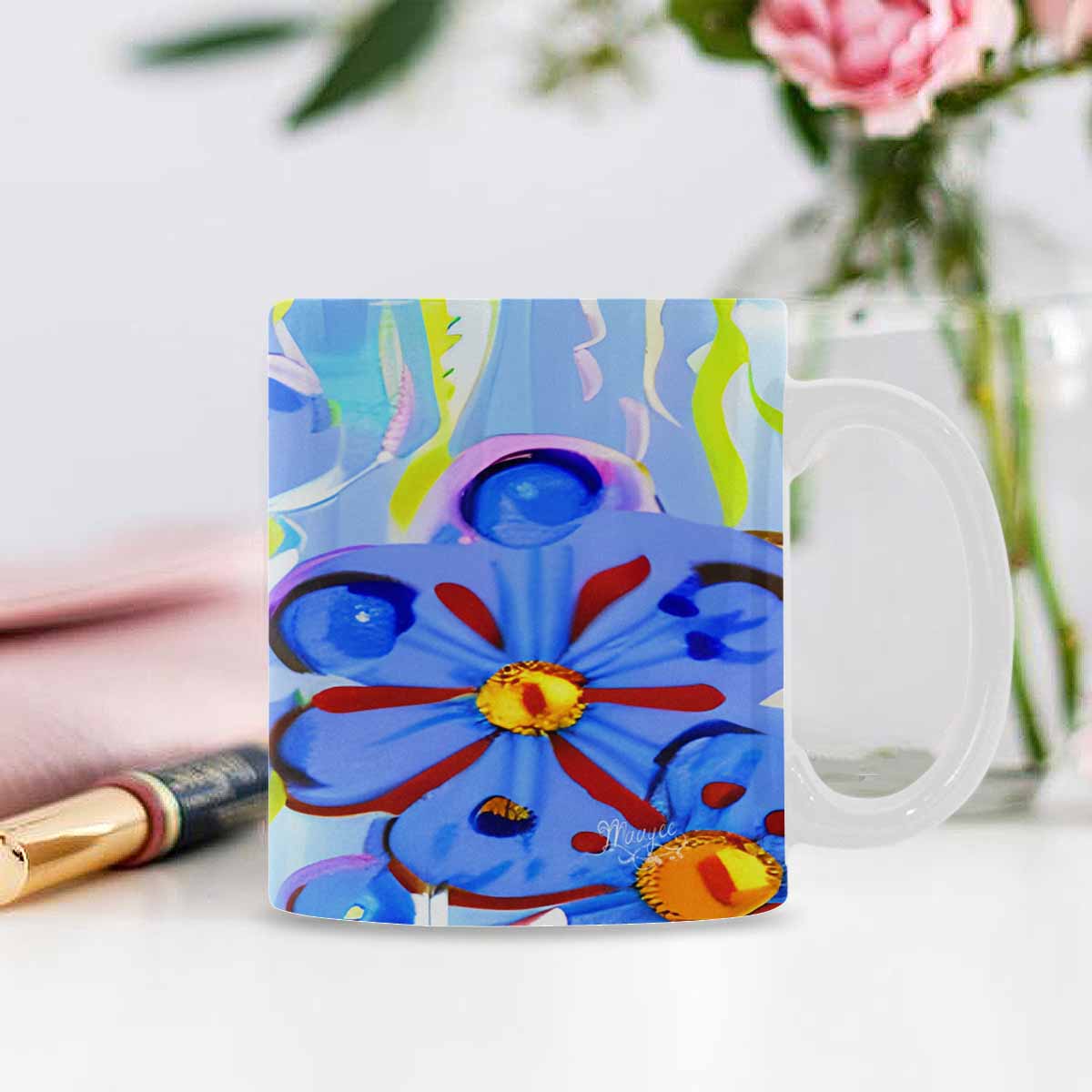 USA made Quality Mug, coffee mug, tea cup, Bright florals, Set 1, Design 148