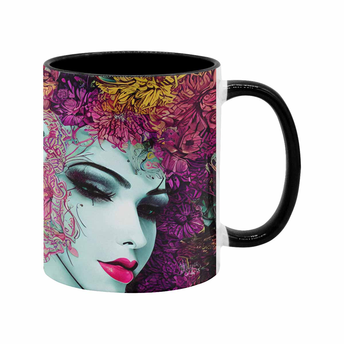 Coffee mug, tea cup, multicolor mug, caucasian type face, design 32