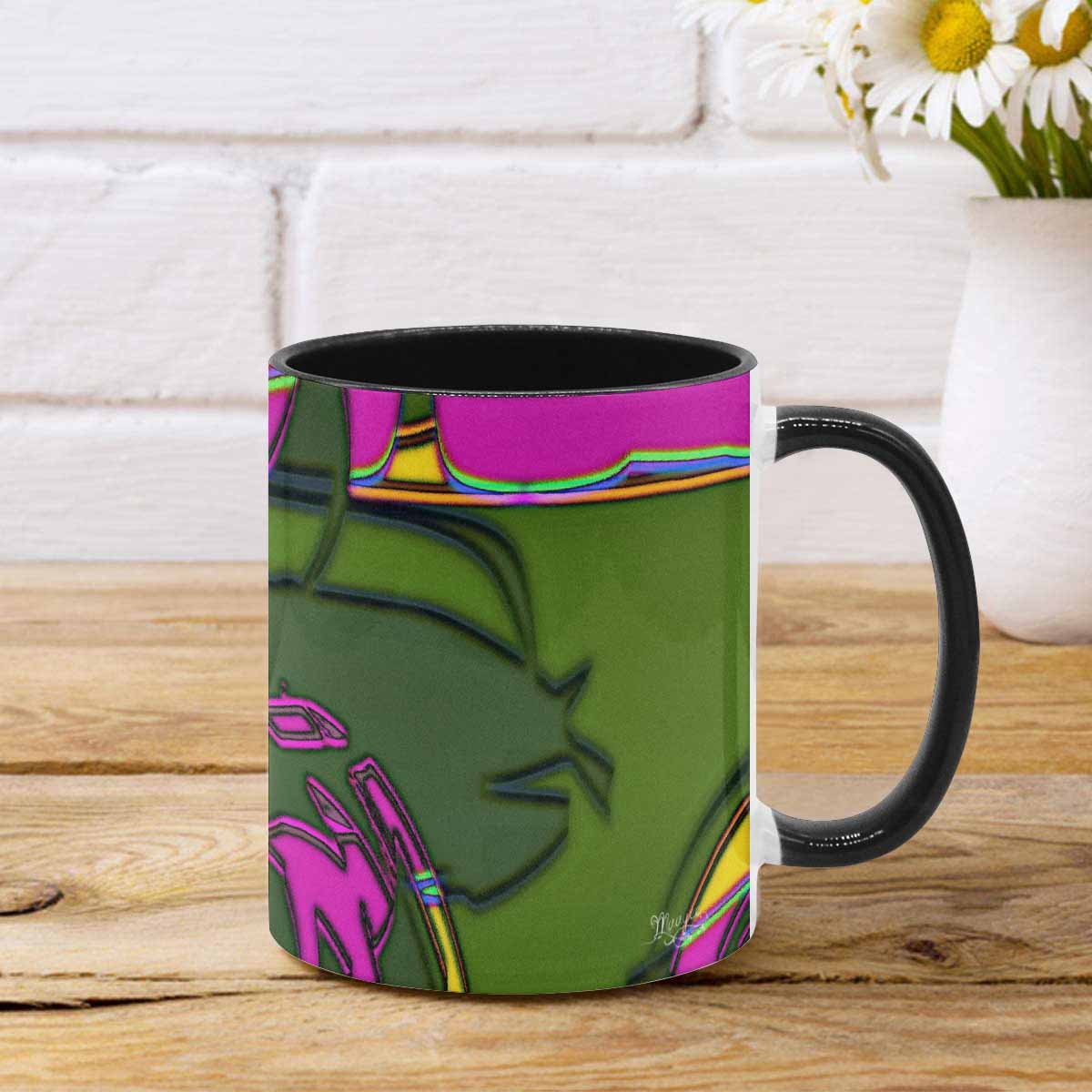 Coffee Mug, tea cup, black core, abstract, design 138