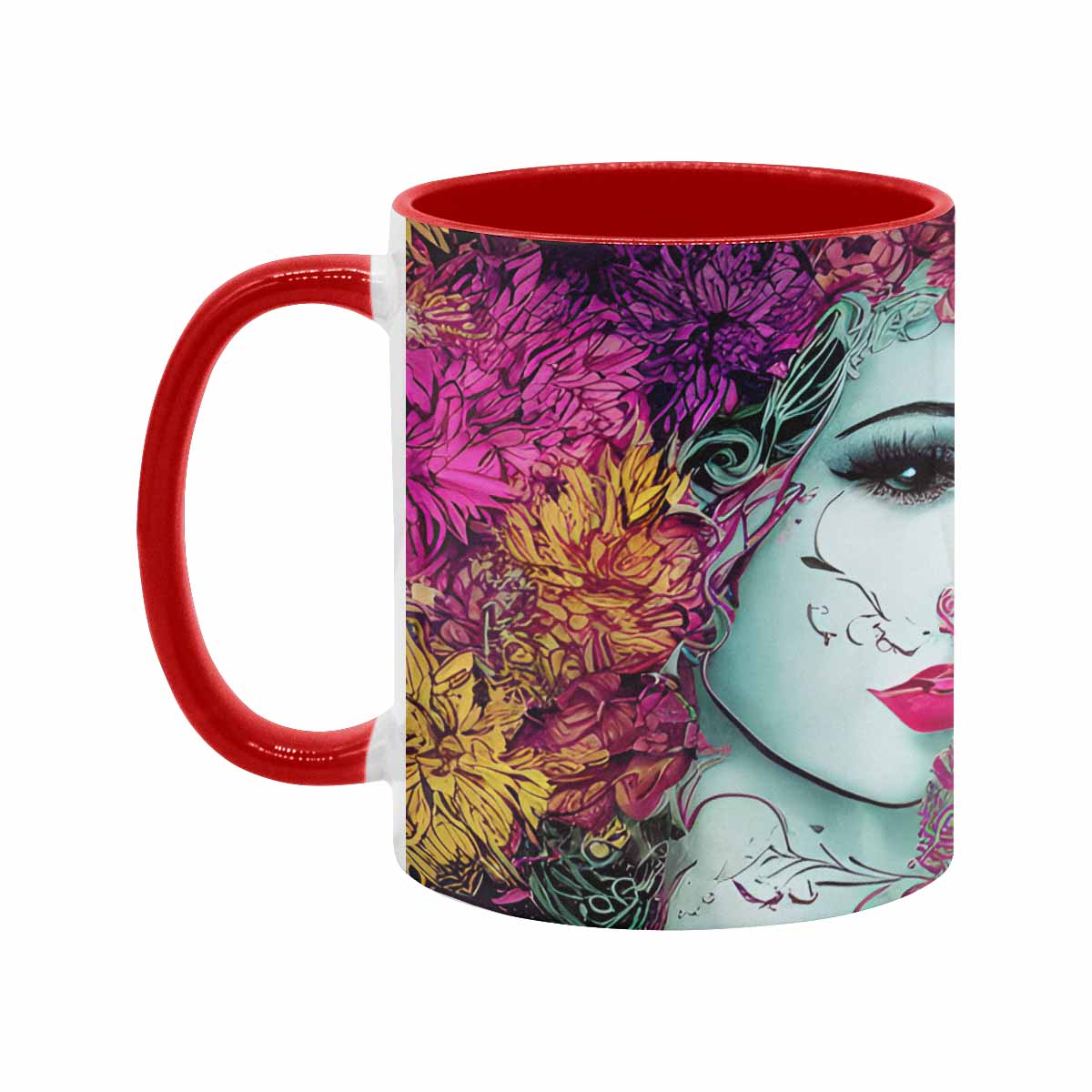 Coffee mug, tea cup, multicolor mug, caucasian type face, design 32