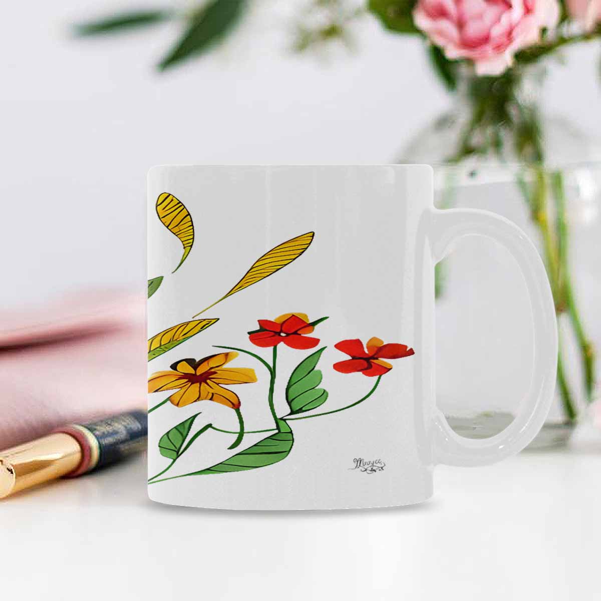 USA made Quality Mug, coffee mug, tea cup, Bright florals, Set 2, design 83