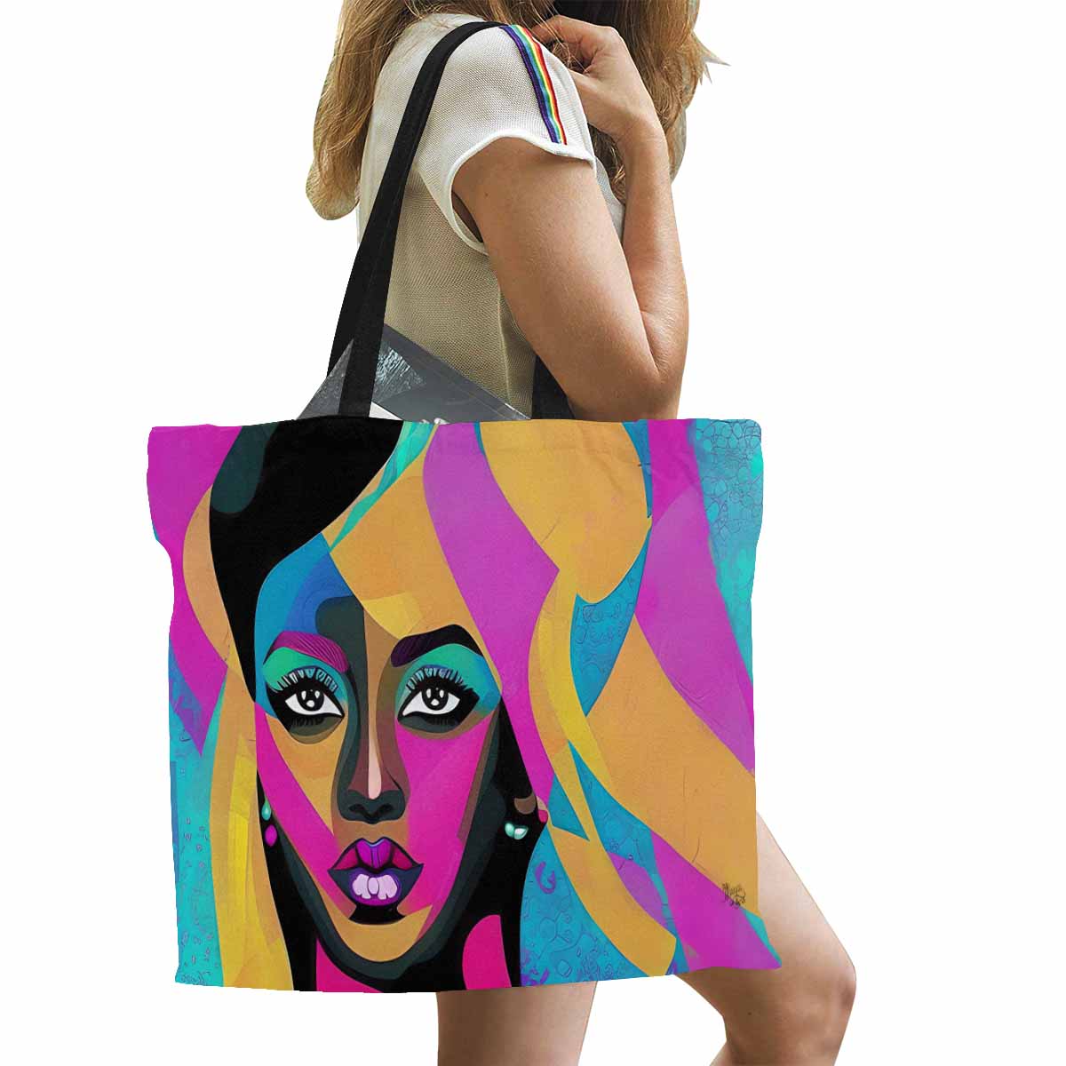 Canvas tote bag, Large, Black Faces, Set 1, design 20