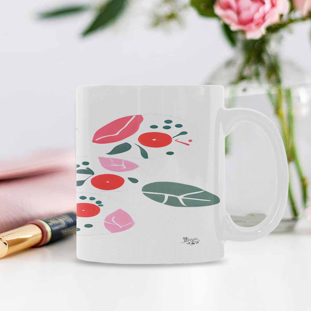 USA made Quality Mug, coffee mug, tea cup, Bright florals, Set 2, design 17