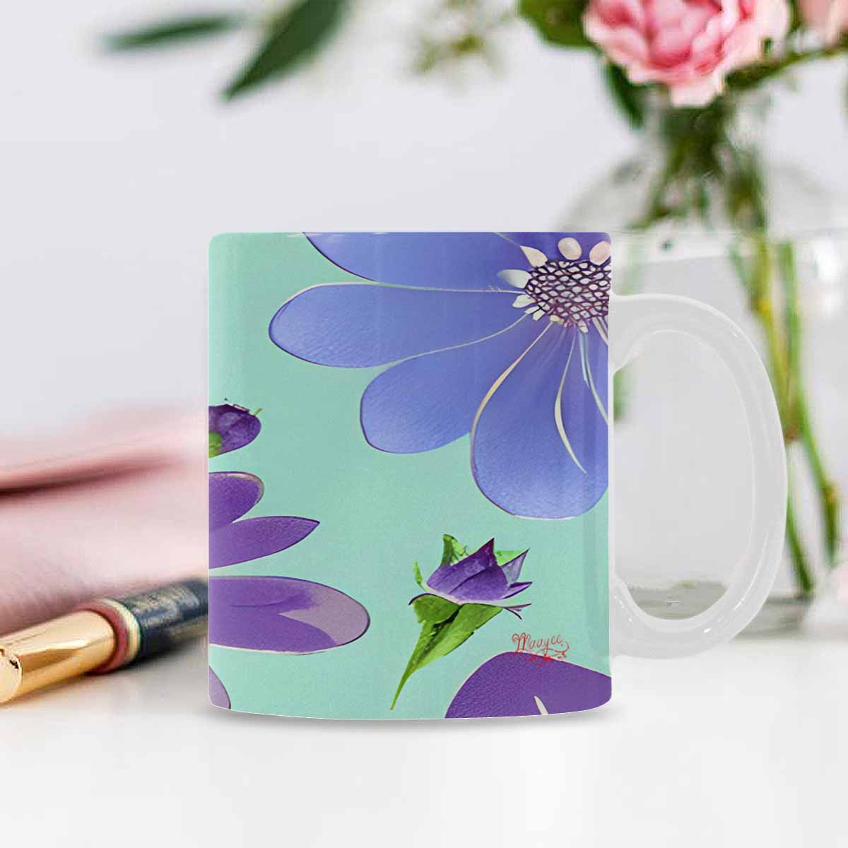 USA made Quality Mug, coffee mug, tea cup, Bright florals, Set 1, Design 156
