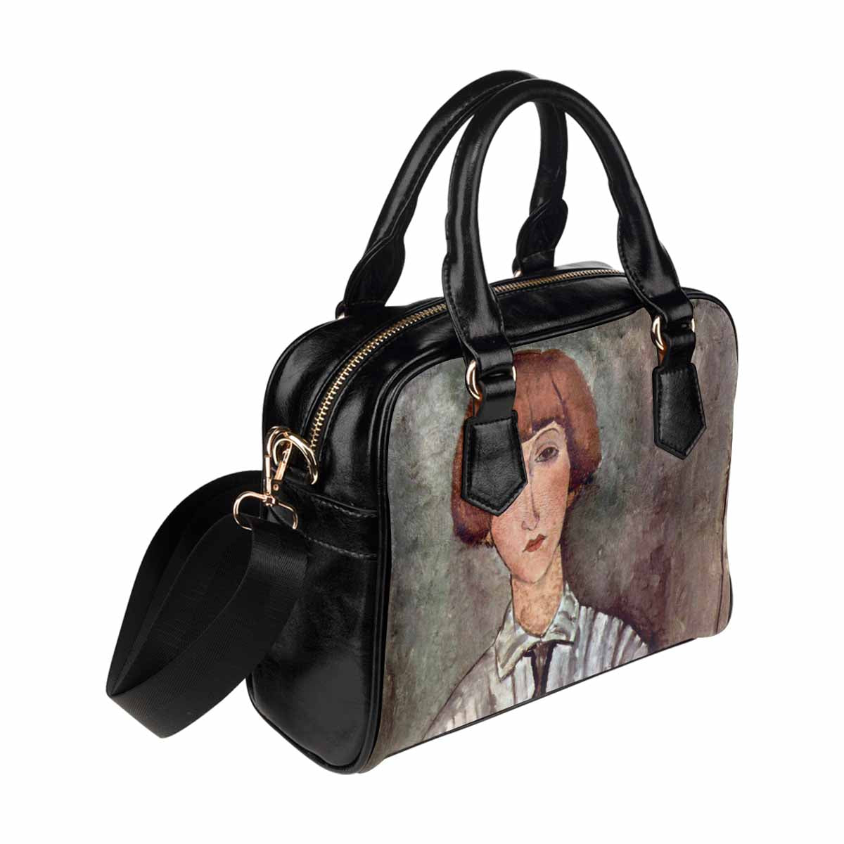 Shoulder PU Leather handbag, Modigliani design, choice of 2 colors, Girl with blouse