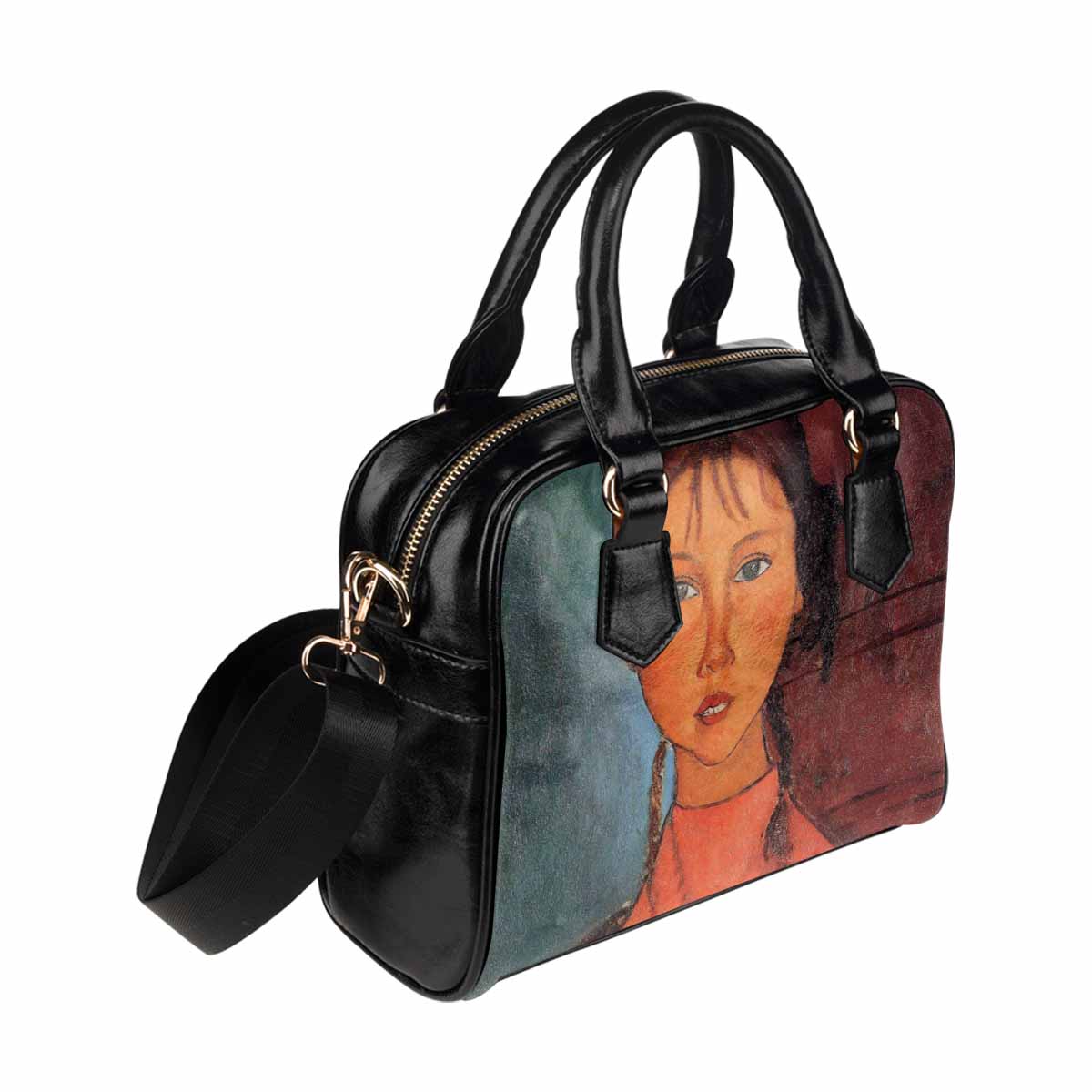 Shoulder PU Leather handbag, Modigliani design, choice of 2 colors, Girl with plaits