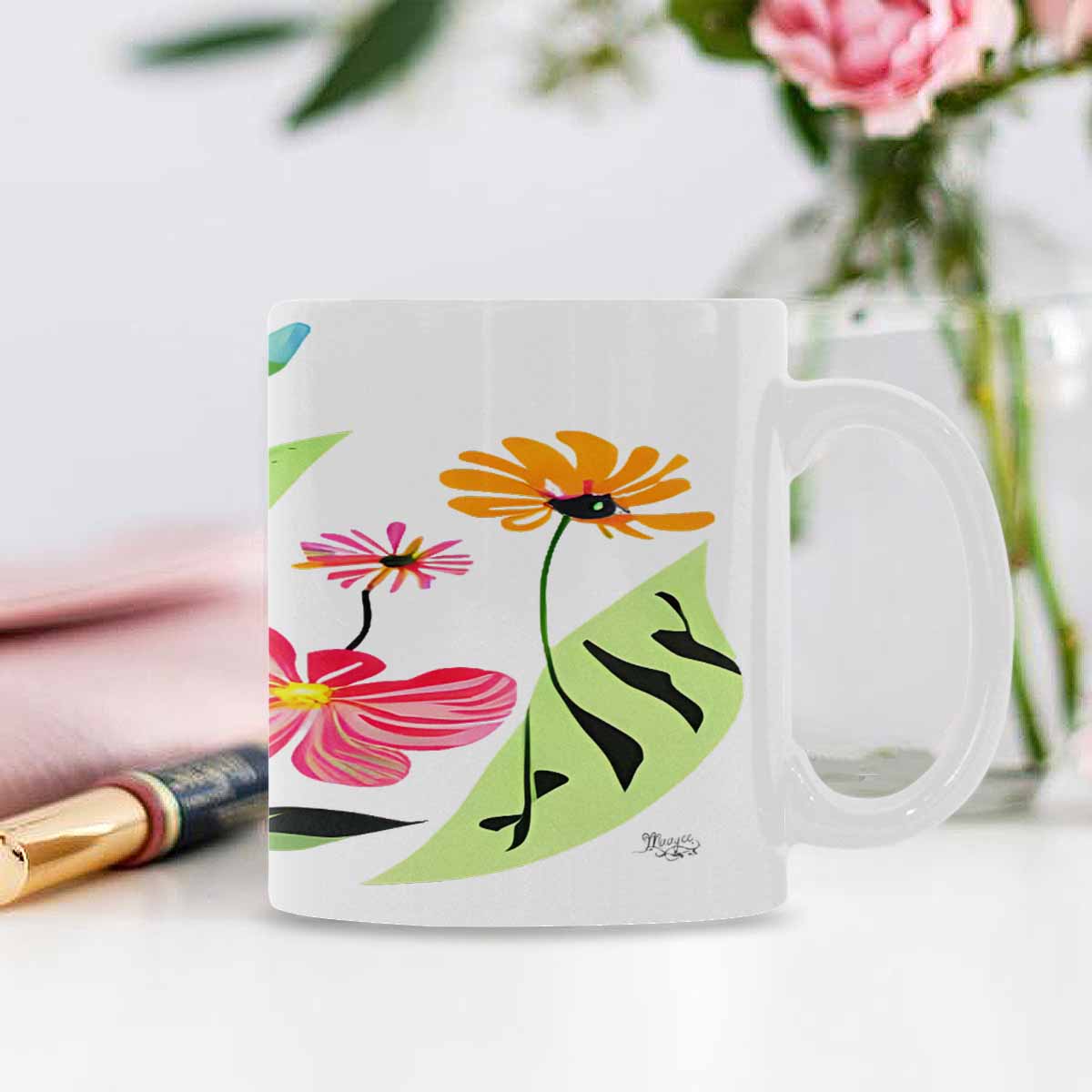 USA made Quality Mug, coffee mug, tea cup, Bright florals, Set 2, design 87