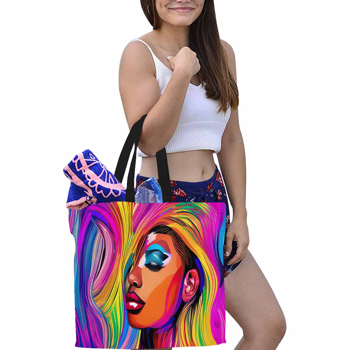 Canvas tote bag, Large, Black Faces, Set 1, design 27