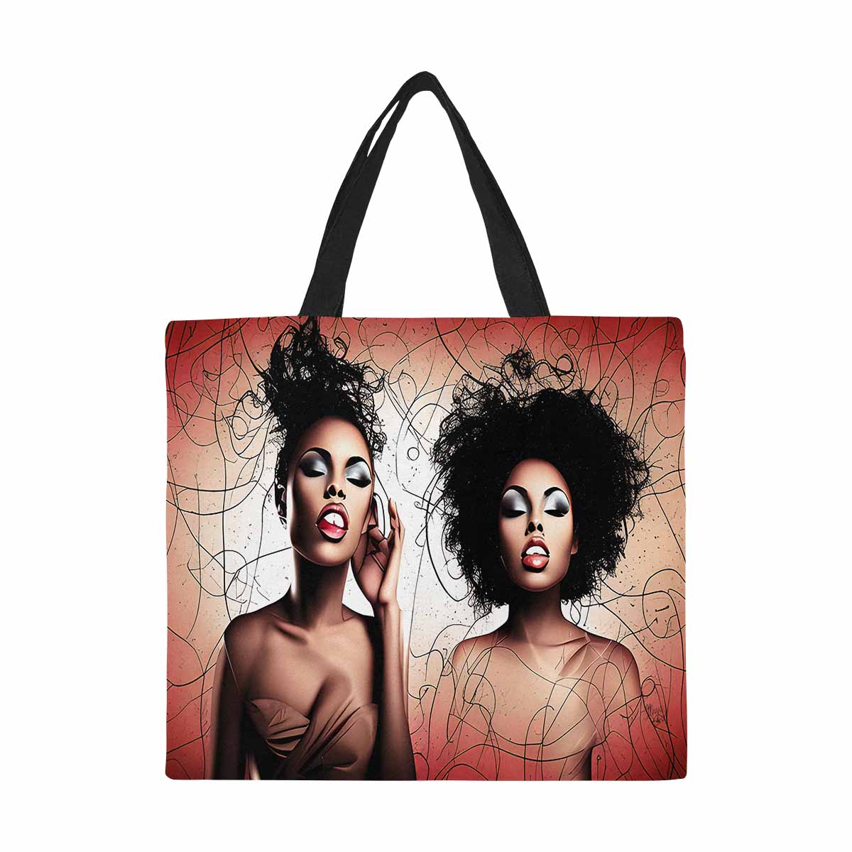 Canvas tote bag, Large, Black Faces, Set 1, design 73