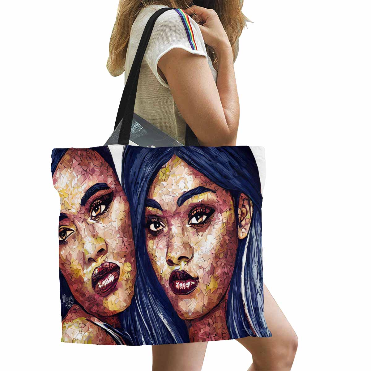 Canvas tote bag, Large, Black Faces, Set 1, design 18