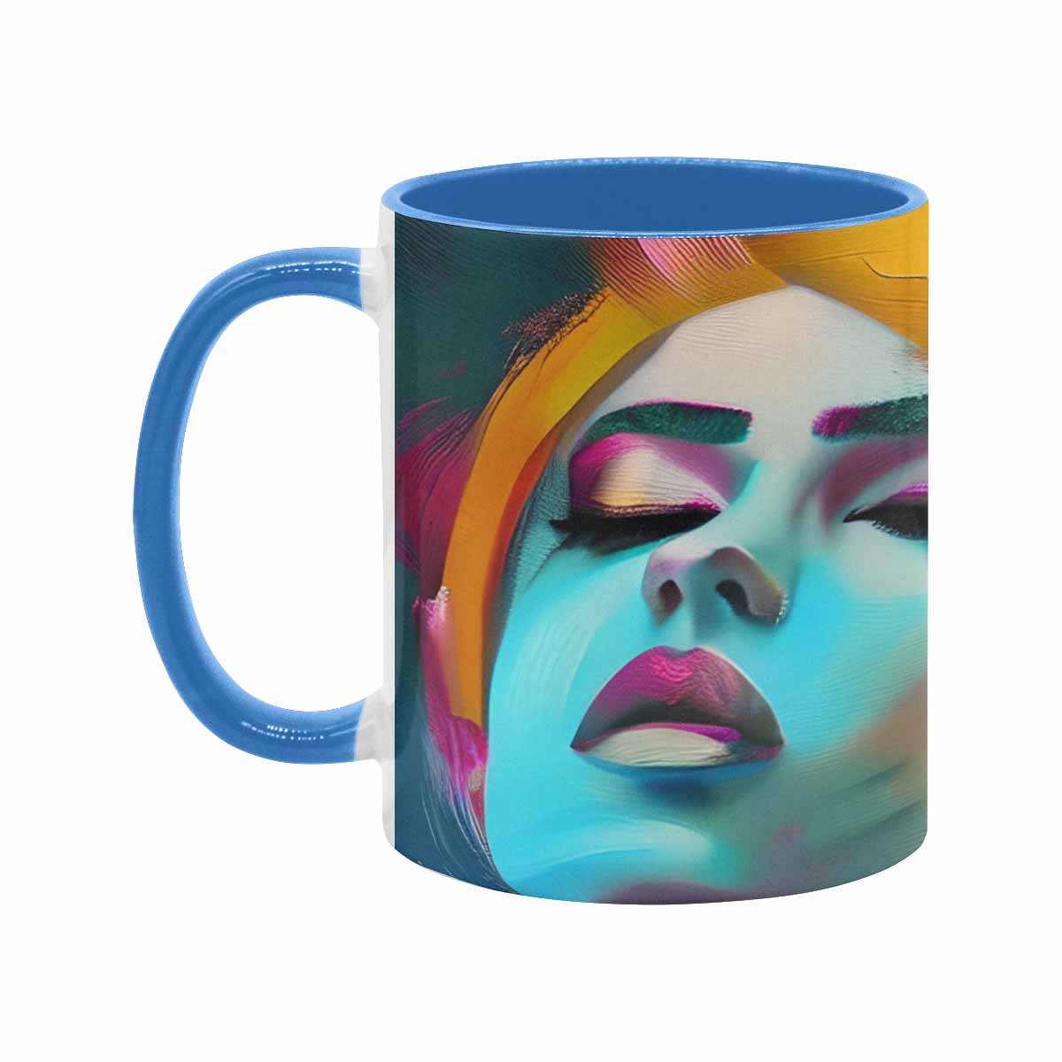 Coffee mug, tea cup, multicolor mug, caucasian type face, design 22