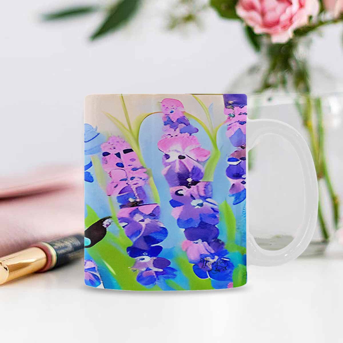 USA made Quality Mug, coffee mug, tea cup, Bright florals, Set 1, Design 95