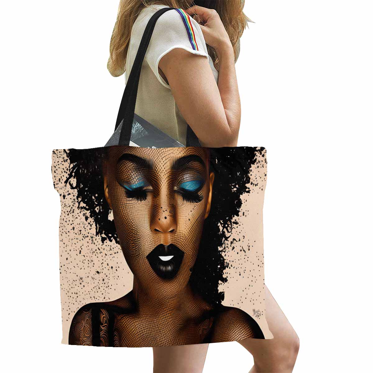 Canvas tote bag, Large, Black Faces, Set 1, design 75