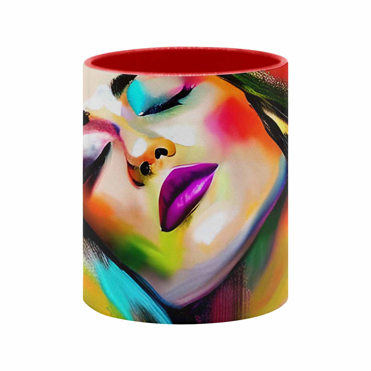 Coffee mug, tea cup, multicolor mug, caucasian type face, design 24