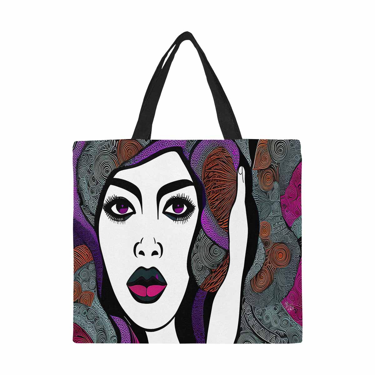 Canvas tote bag, Large, Black Faces, Set 1, design 11