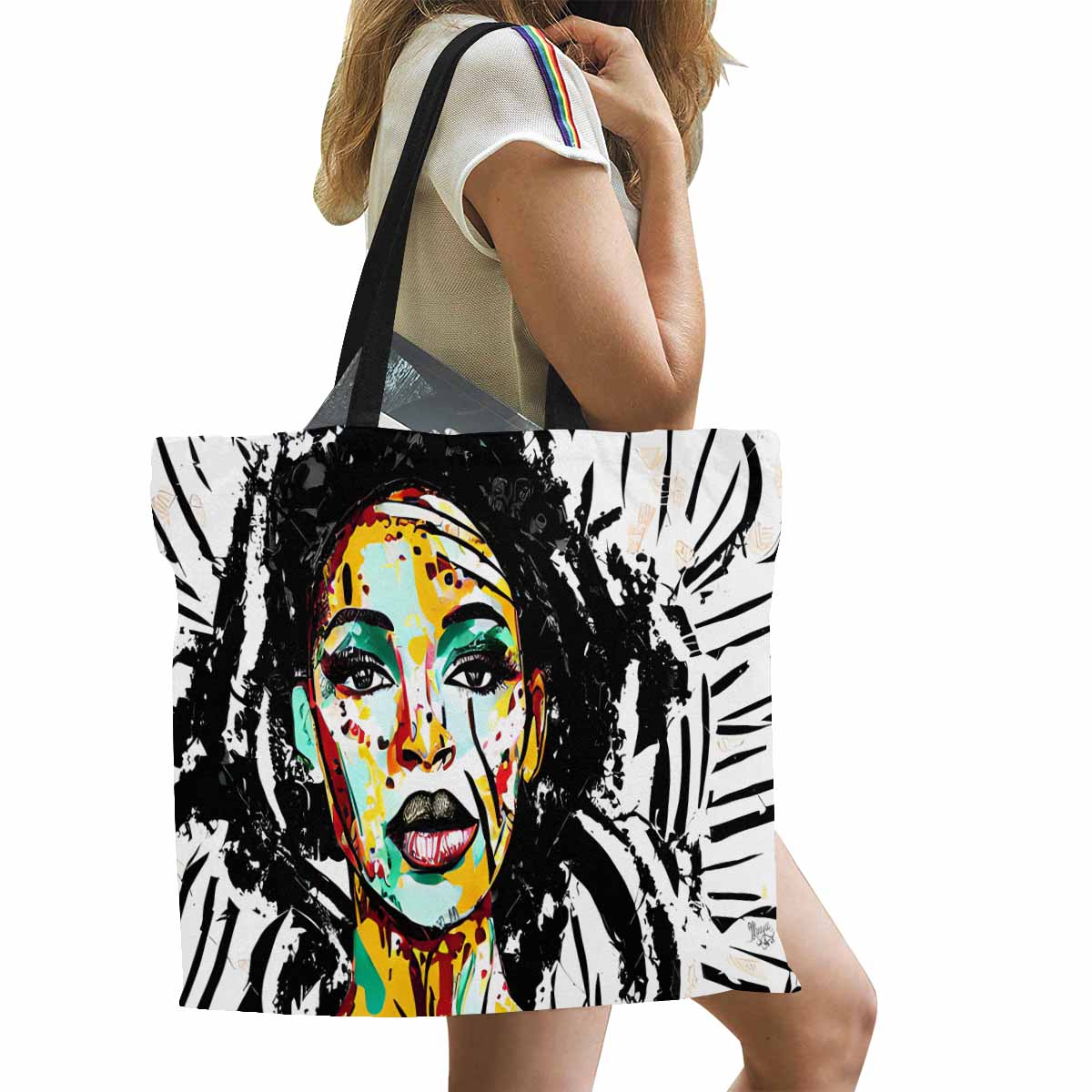 Canvas tote bag, Large, Black Faces, Set 1, design 65