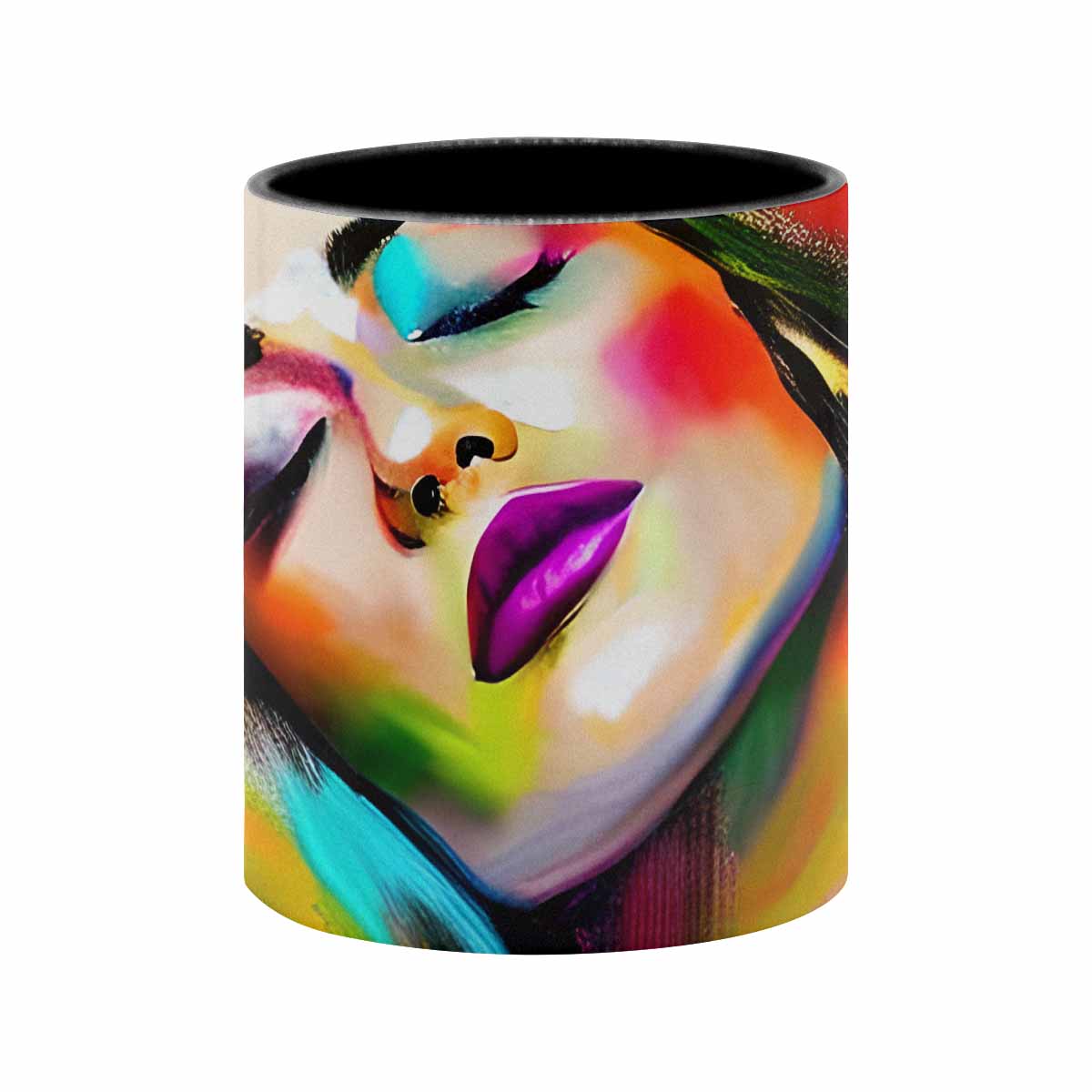 Coffee mug, tea cup, multicolor mug, caucasian type face, design 24