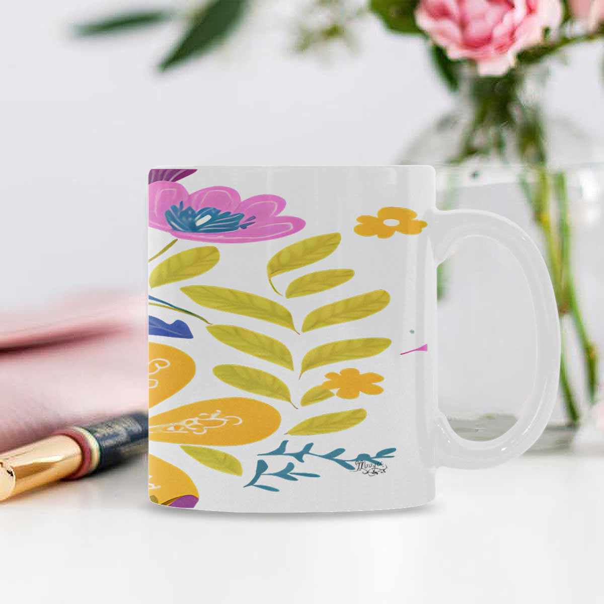 USA made Quality Mug, coffee mug, tea cup, Bright florals, Set 2, design 56