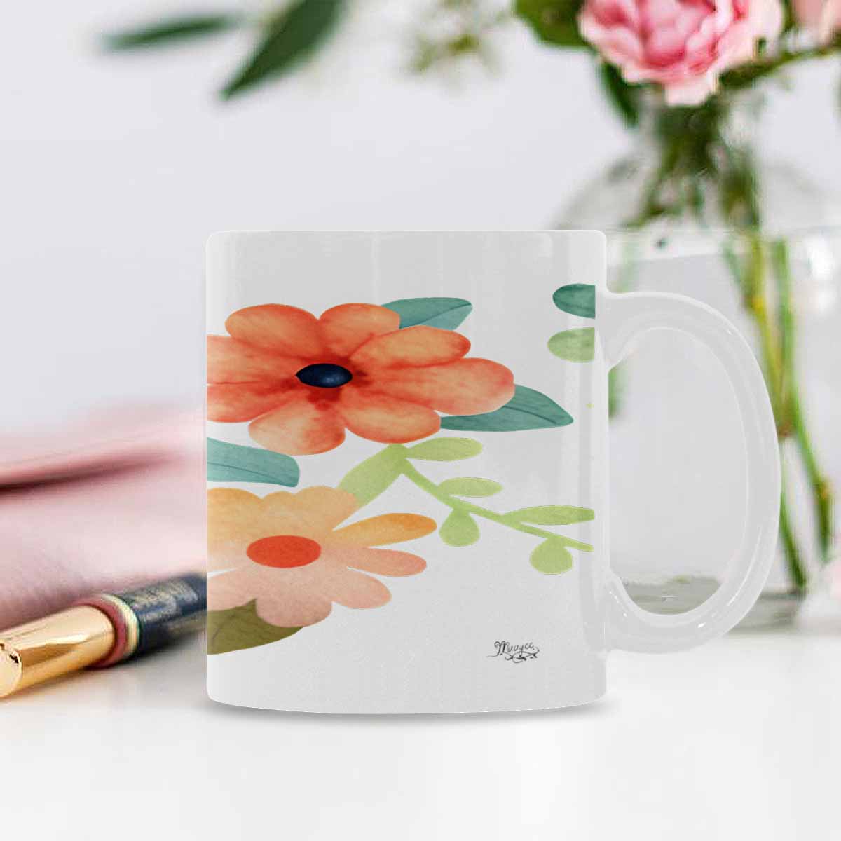 USA made Quality Mug, coffee mug, tea cup, Bright florals, Set 2, design 40