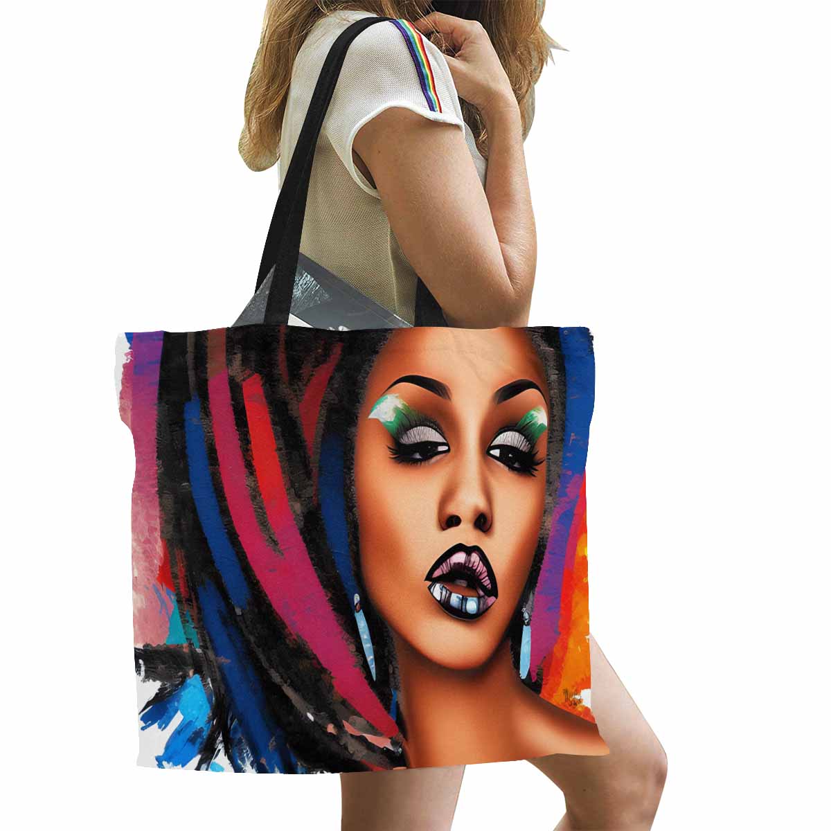 Canvas tote bag, Large, Black Faces, Set 1, design 10