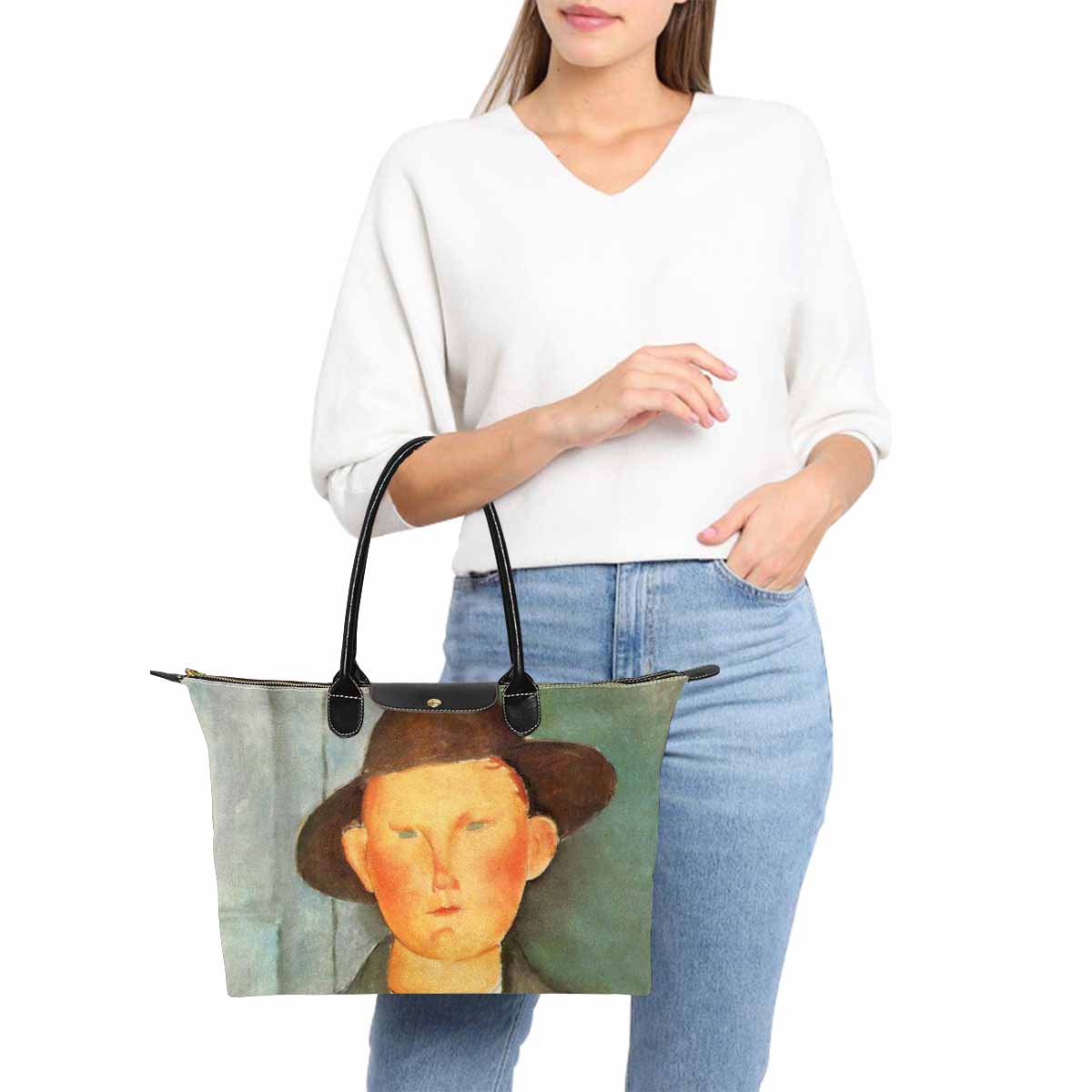 Classic handbag, Modigliani design, choice of 2 colors, Peasant boy version 1 & 2