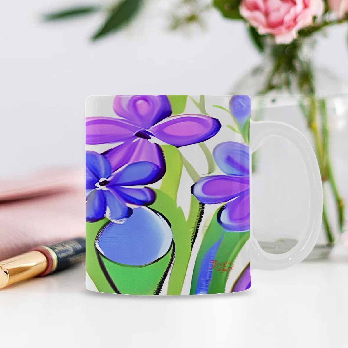 USA made Quality Mug, coffee mug, tea cup, Bright florals, Set 1, Design 57