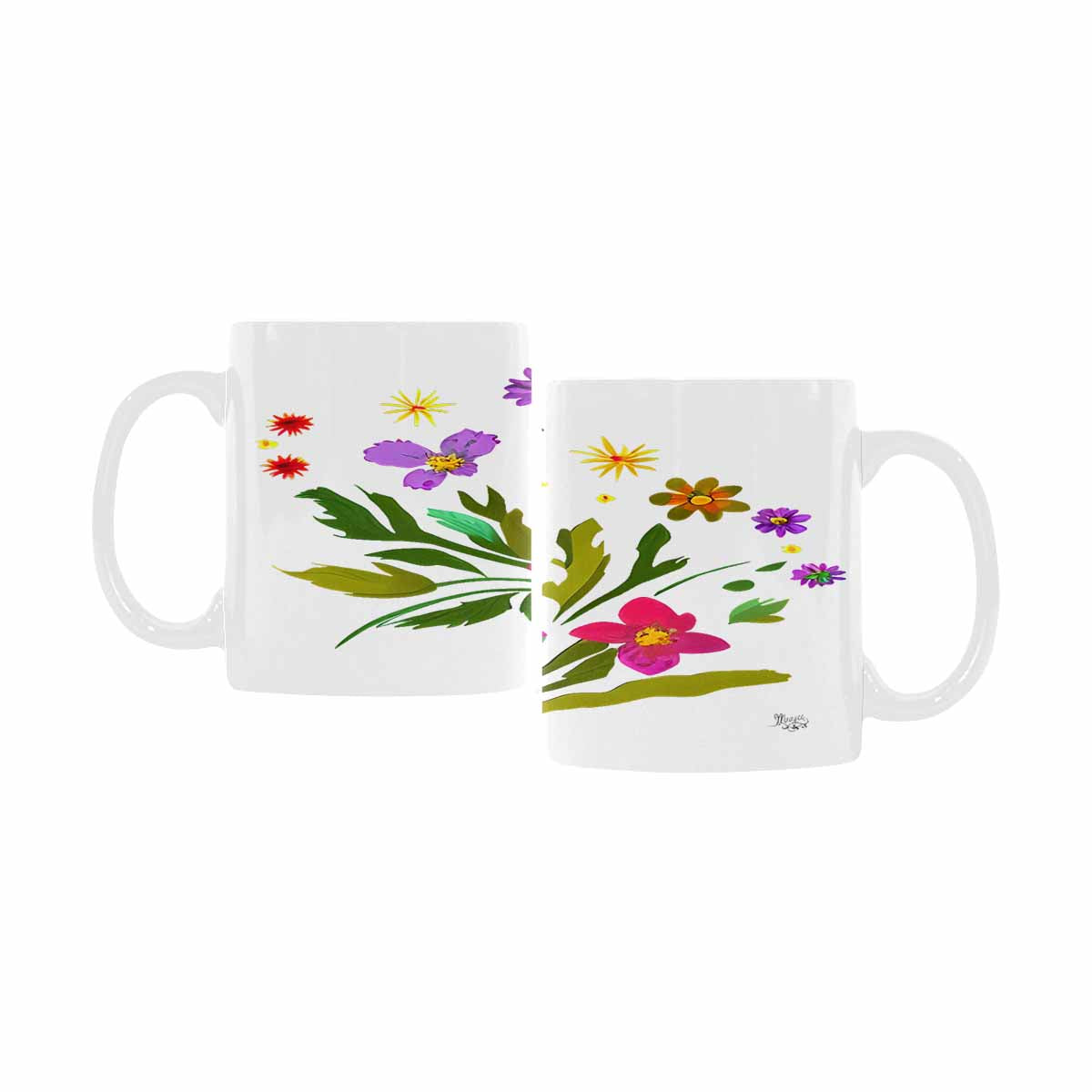 USA made Quality Mug, coffee mug, tea cup, Bright florals, Set 2, design 74