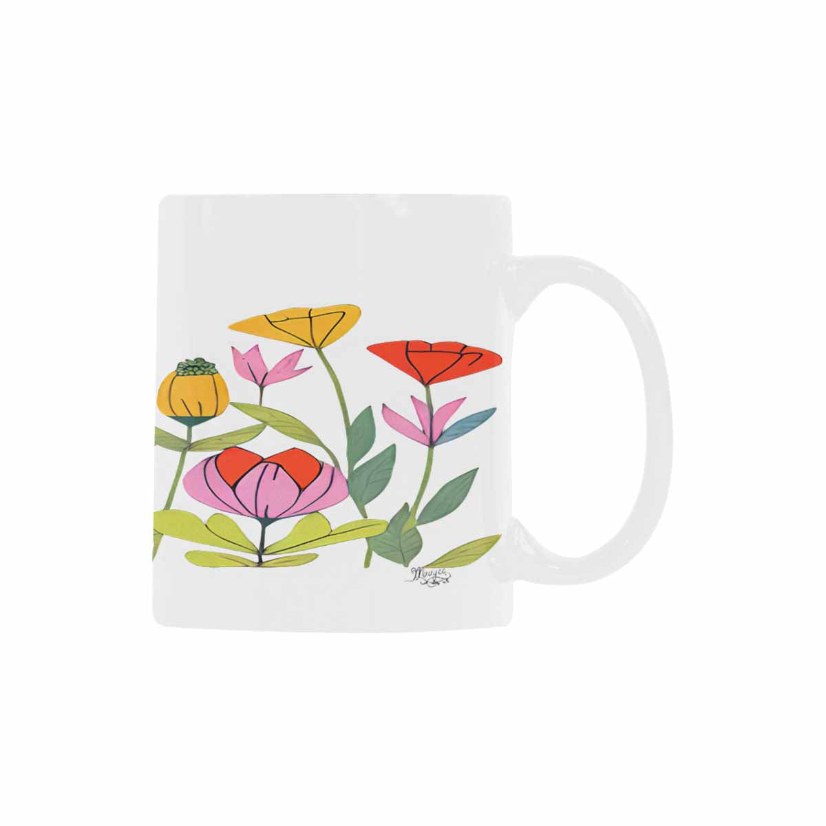 USA made Quality Mug, coffee mug, tea cup, Bright florals, Set 2, design 47