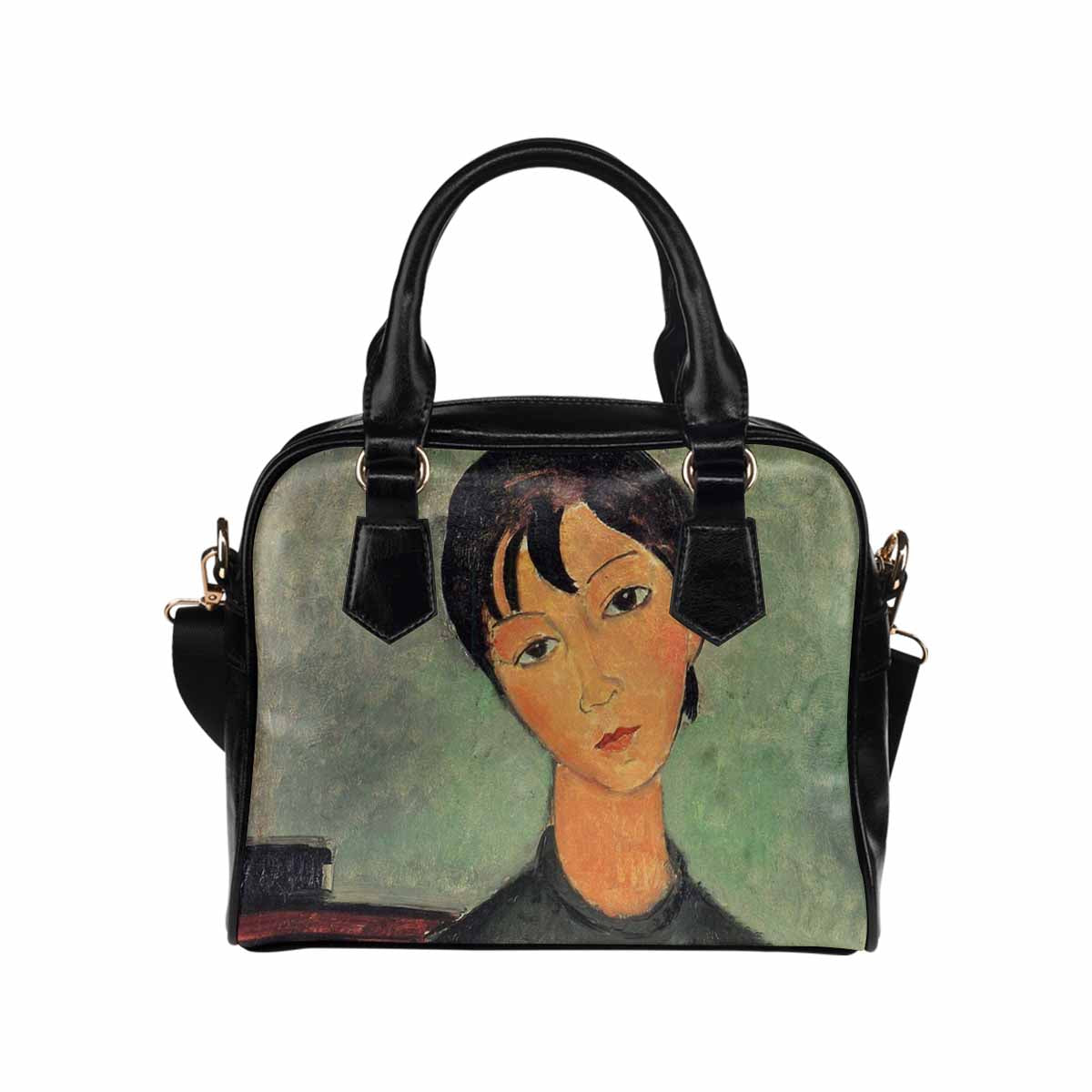 Shoulder PU Leather handbag, Modigliani design, choice of 2 colors, Girl with a black robe