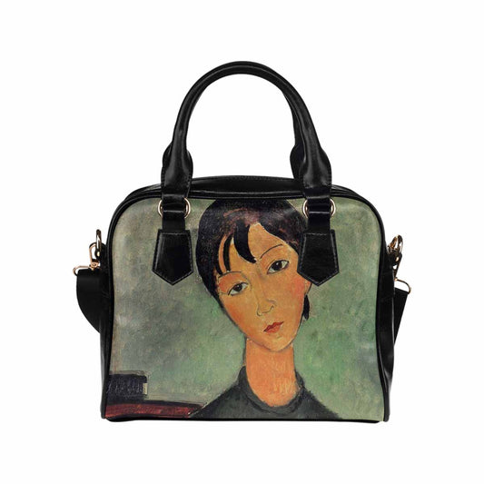 Shoulder PU Leather handbag, Modigliani design, choice of 2 colors, Girl with a black robe