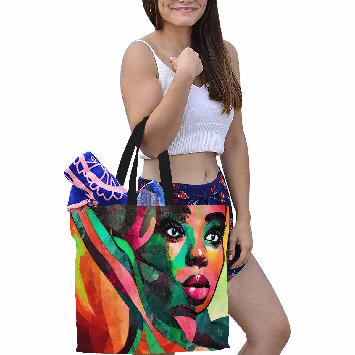 Canvas tote bag, Large, Black Faces, Set 1, design 7