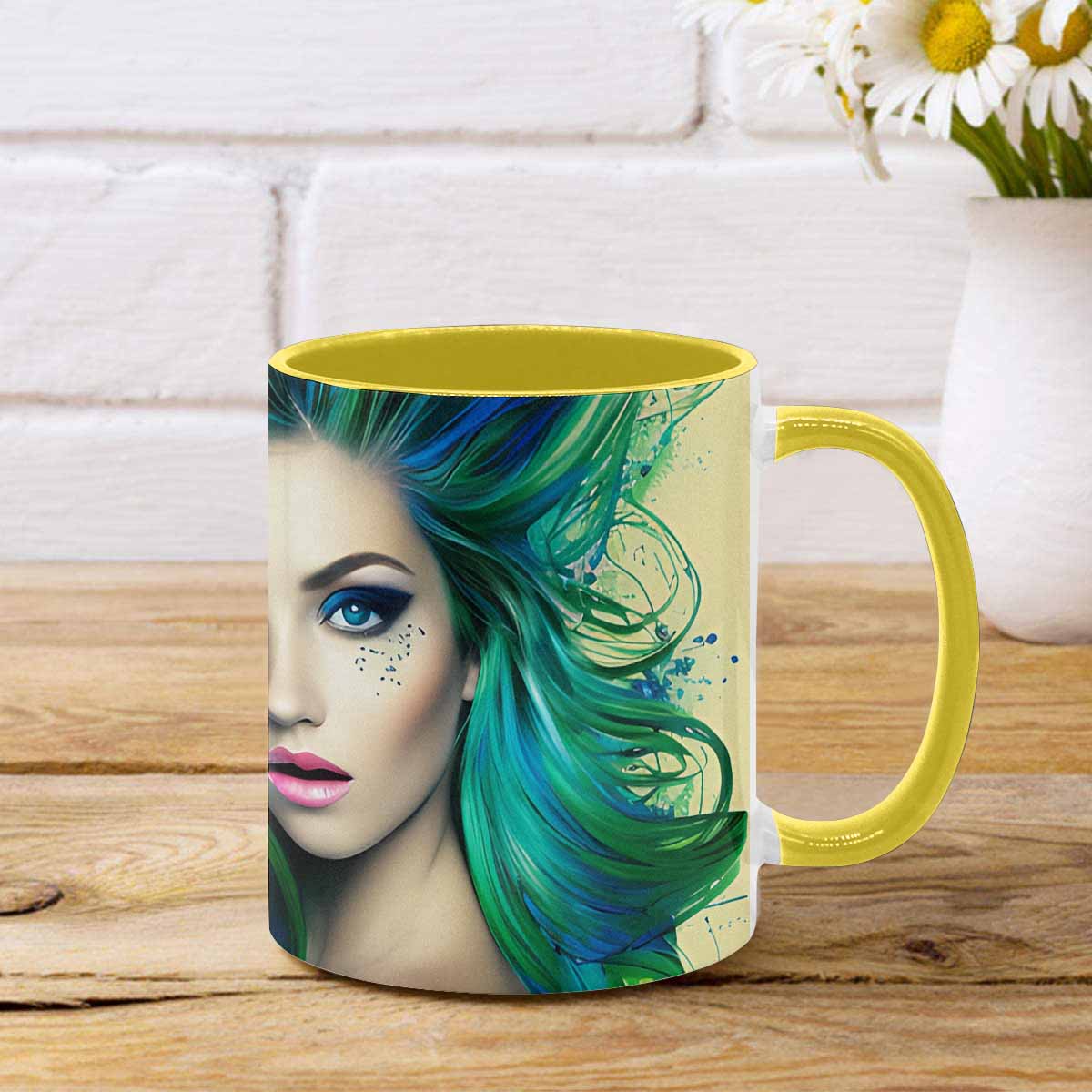 Coffee mug, tea cup, multicolor mug, caucasian type face, design 30