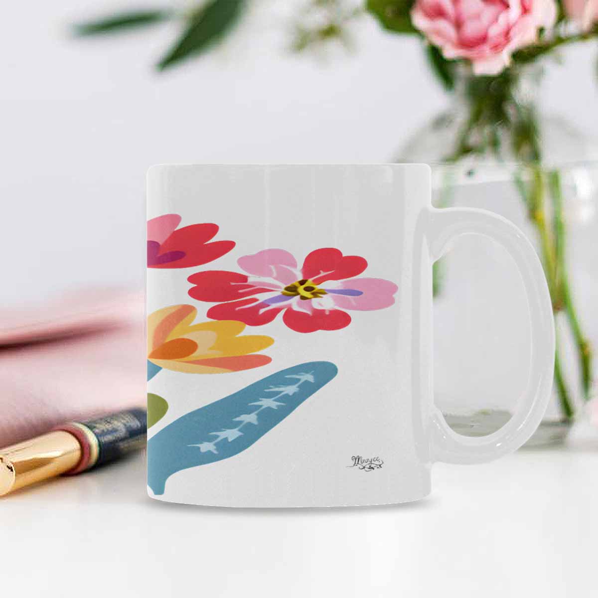 USA made Quality Mug, coffee mug, tea cup, Bright florals, Set 2, design 51