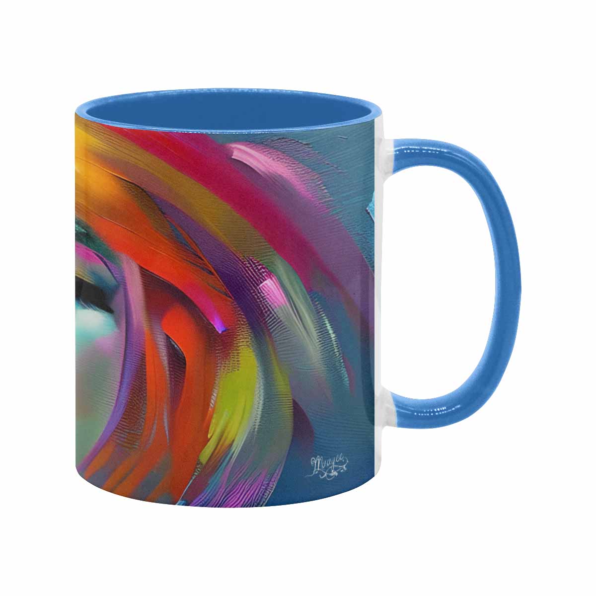 Coffee mug, tea cup, multicolor mug, caucasian type face, design 22