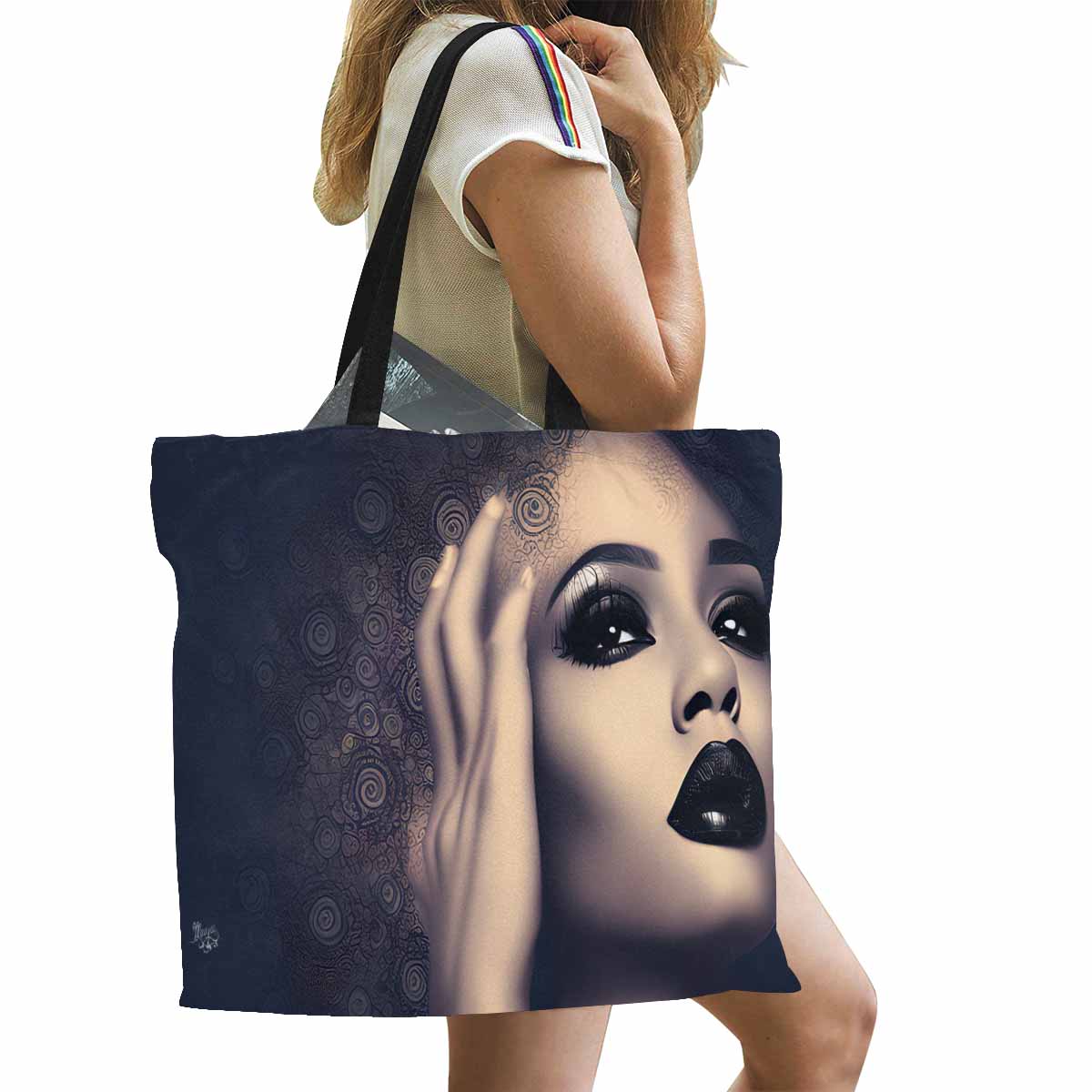 Canvas tote bag, Large, Black Faces, Set 1, design 62