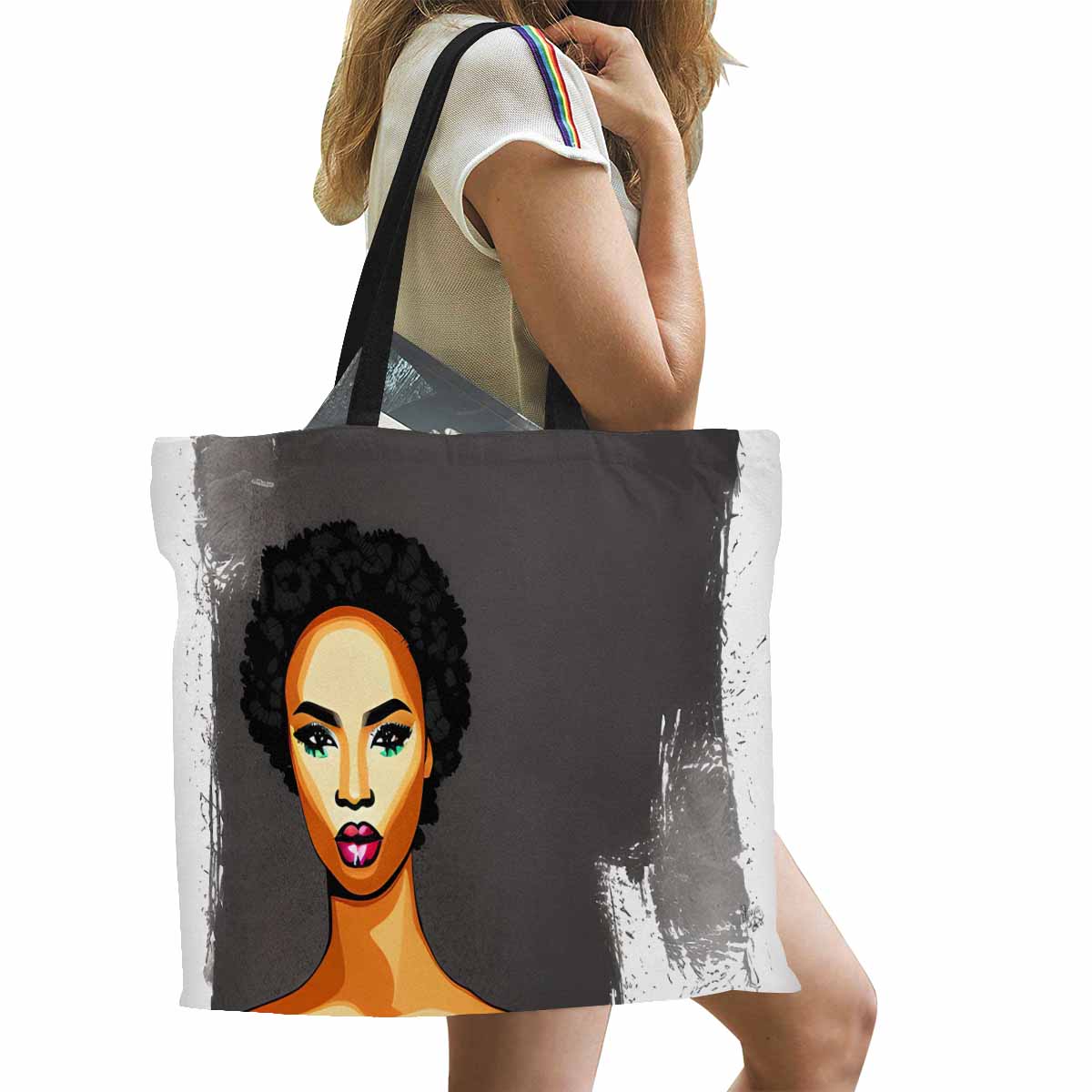 Canvas tote bag, Large, Black Faces, Set 1, design 38