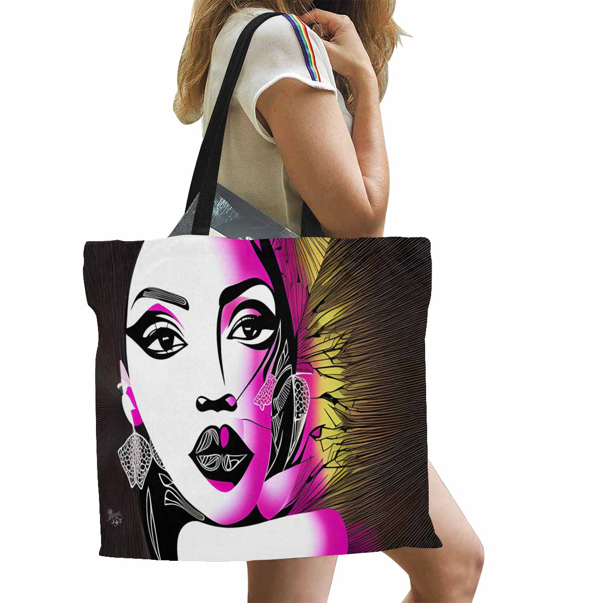 Canvas tote bag, Large, Black Faces, Set 1, design 44