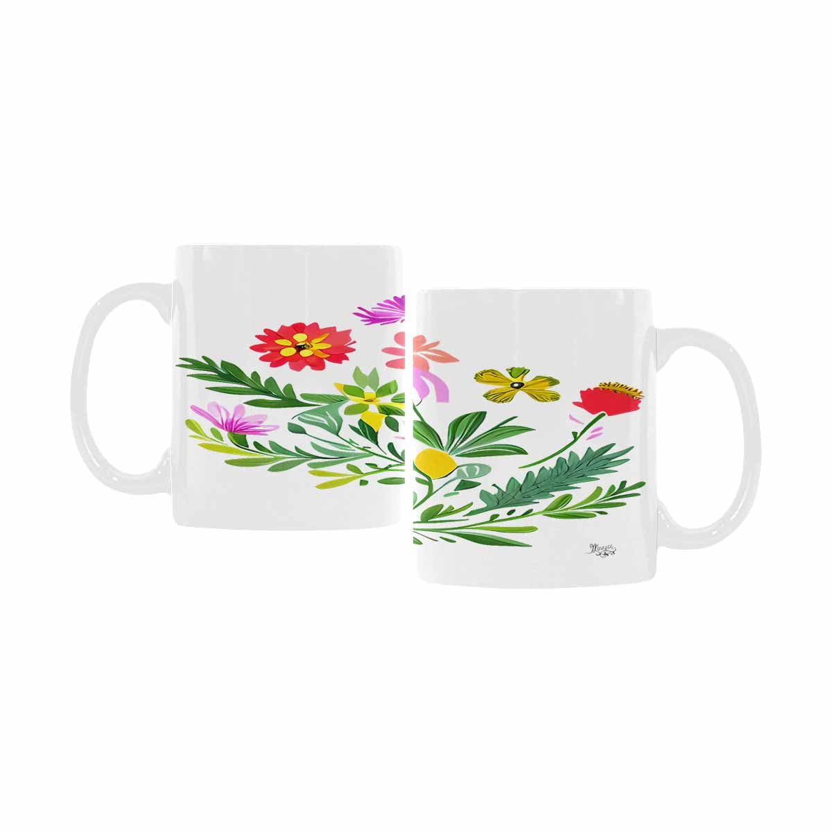 USA made Quality Mug, coffee mug, tea cup, Bright florals, Set 2, design 91