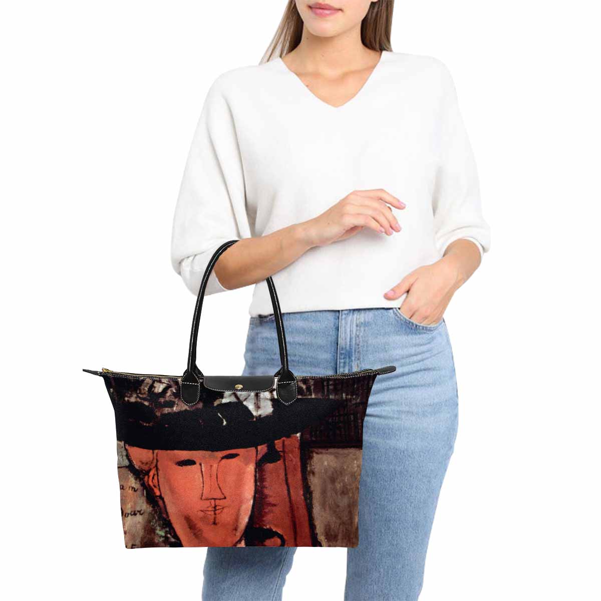 Classic handbag, Modigliani design, choice of 2 colors, Lady With Hat