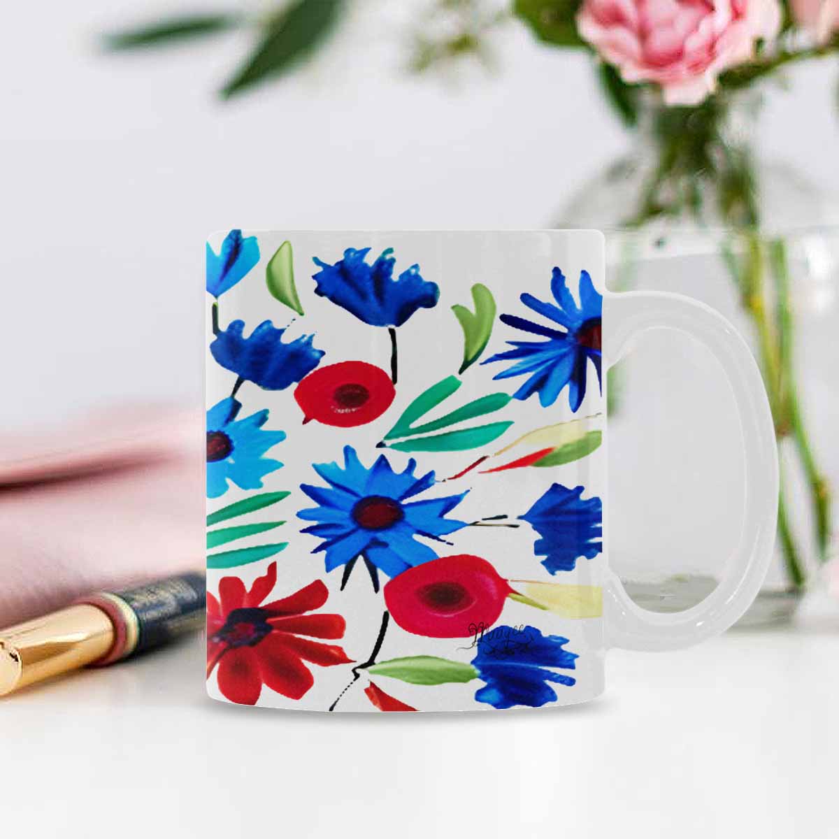 USA made Quality Mug, coffee mug, tea cup, Bright florals, Set 1A, Design 111