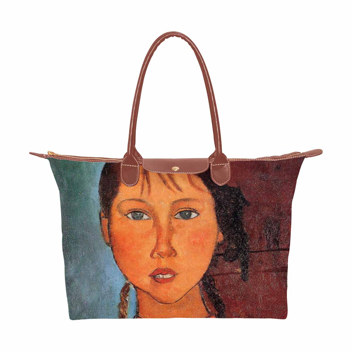 Classic handbag, Modigliani design, choice of 2 colors, Girl with plaits