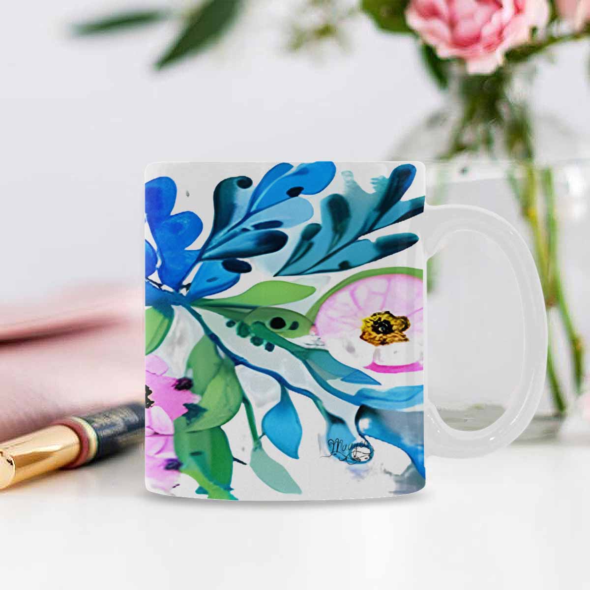 USA made Quality Mug, coffee mug, tea cup, Bright florals, Set 1A, Design 5