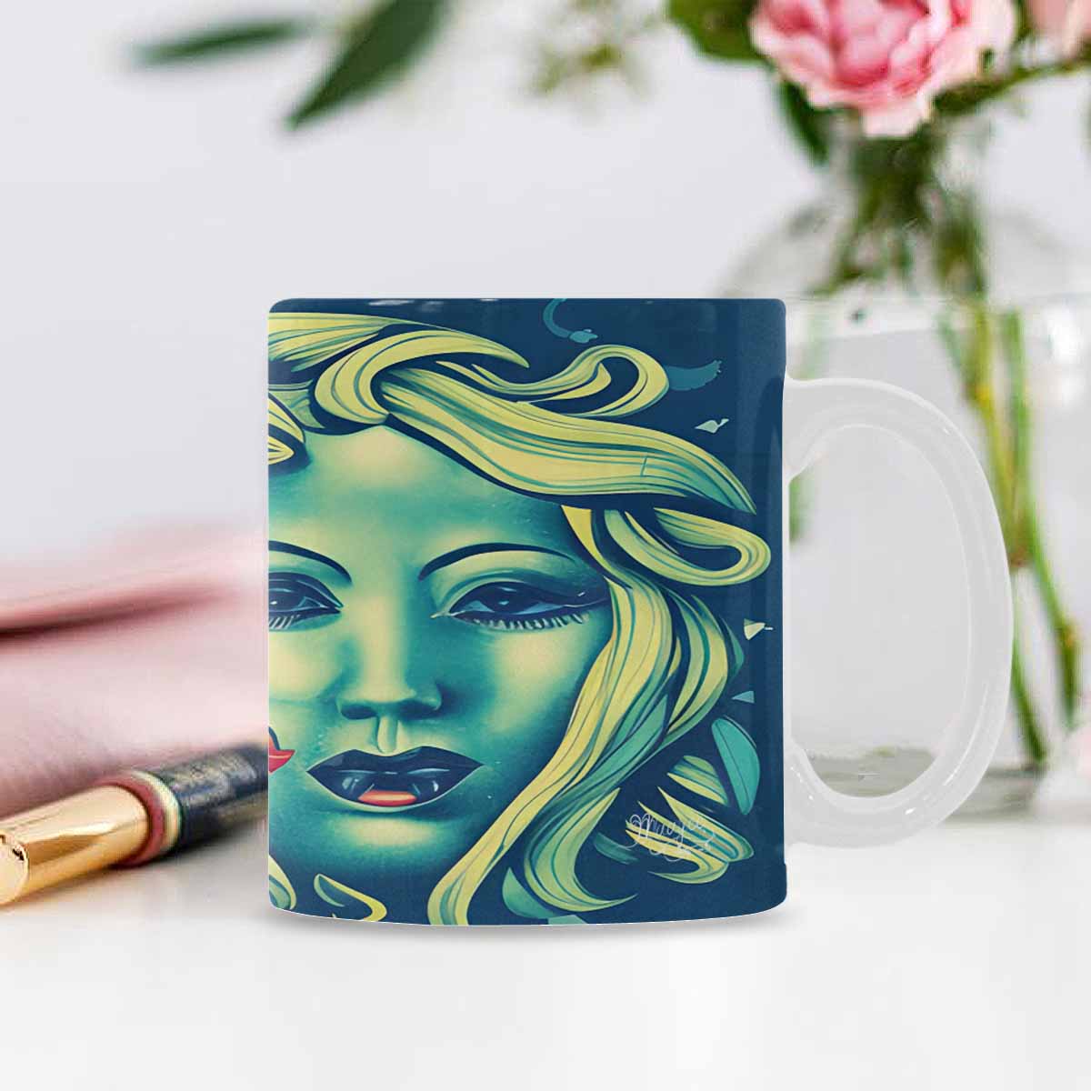 USA, Color Coffee Mug, tea cup, caucasian Face, design 42