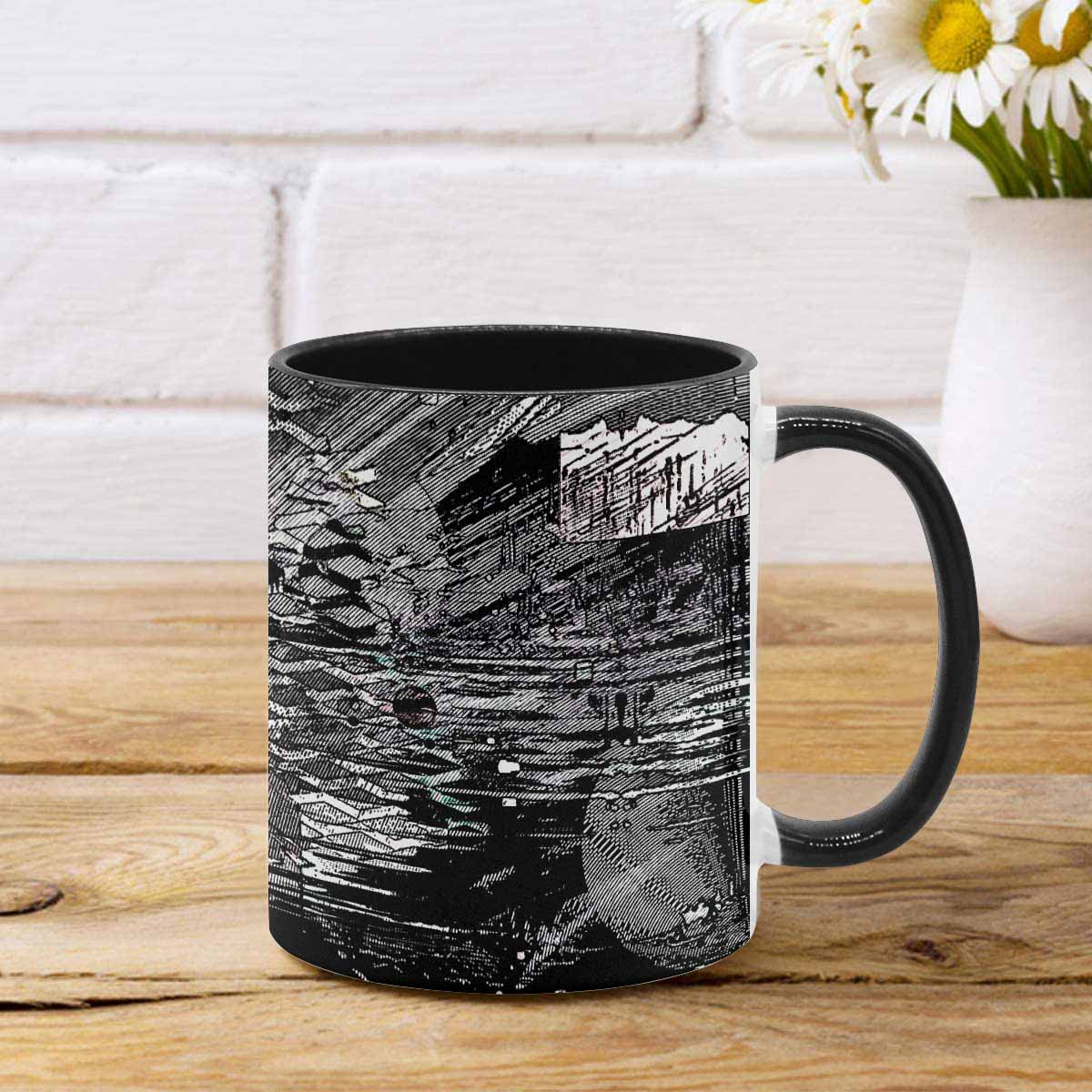 Coffee Mug, tea cup, black core, abstract, design 132